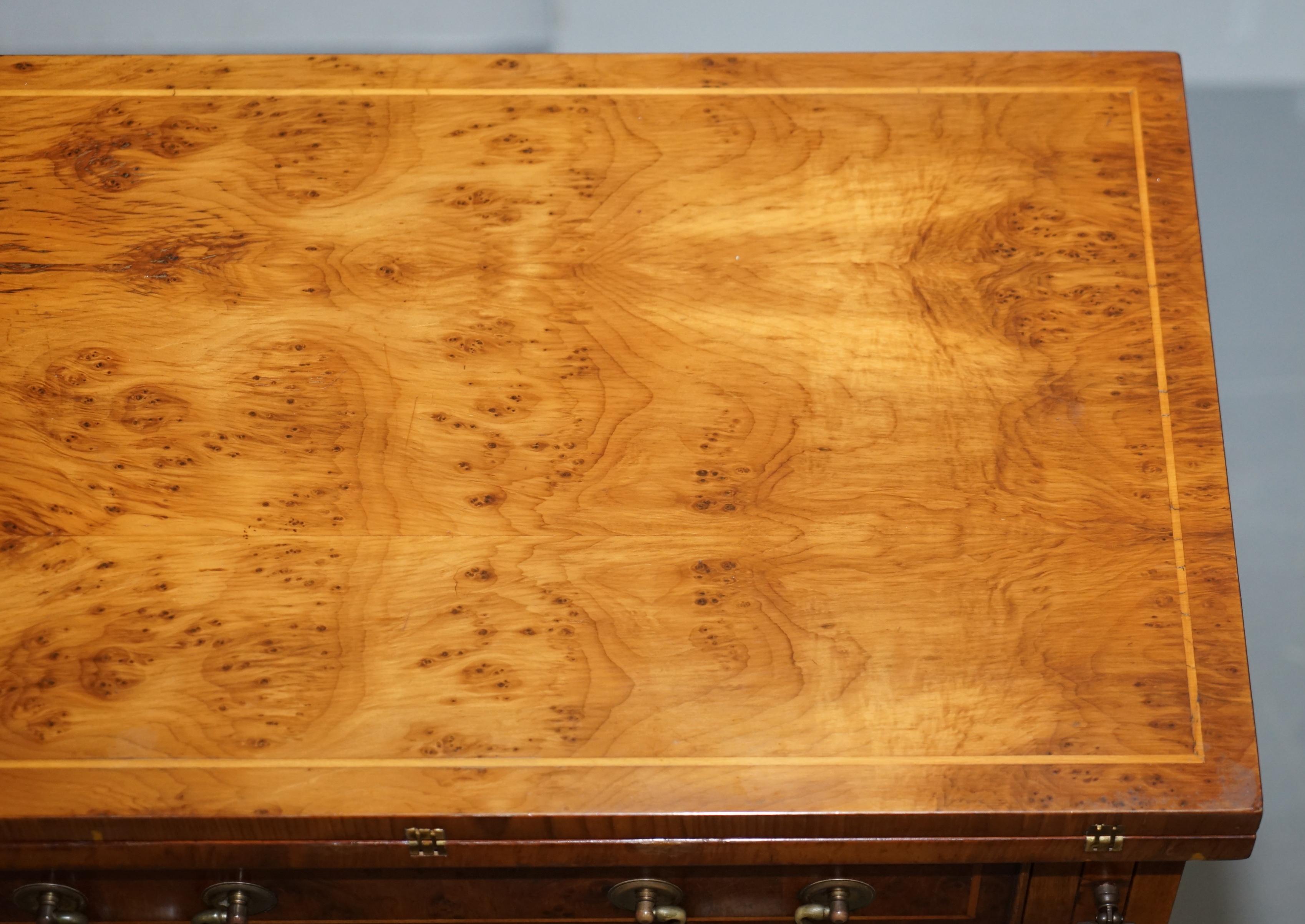 20th Century Sublime Burr Walnut Side Table Sized Chest of Drawers with Butlers Serving Tray