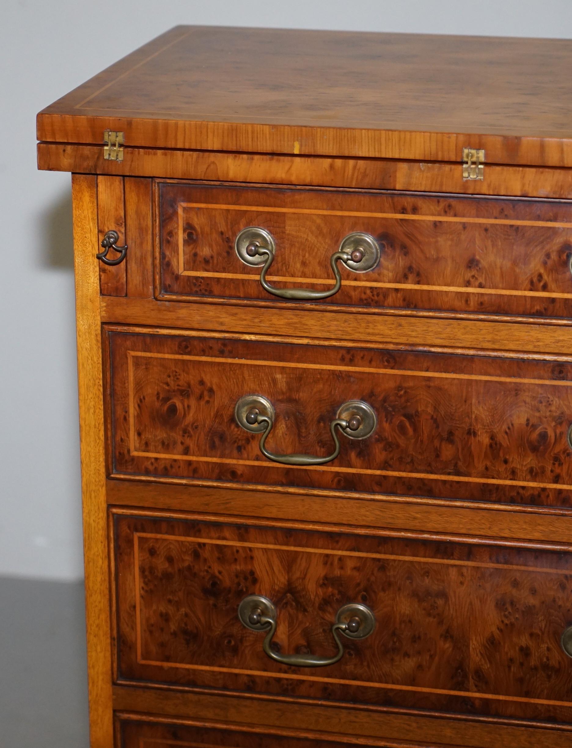 Sublime Burr Walnut Side Table Sized Chest of Drawers with Butlers Serving Tray 1