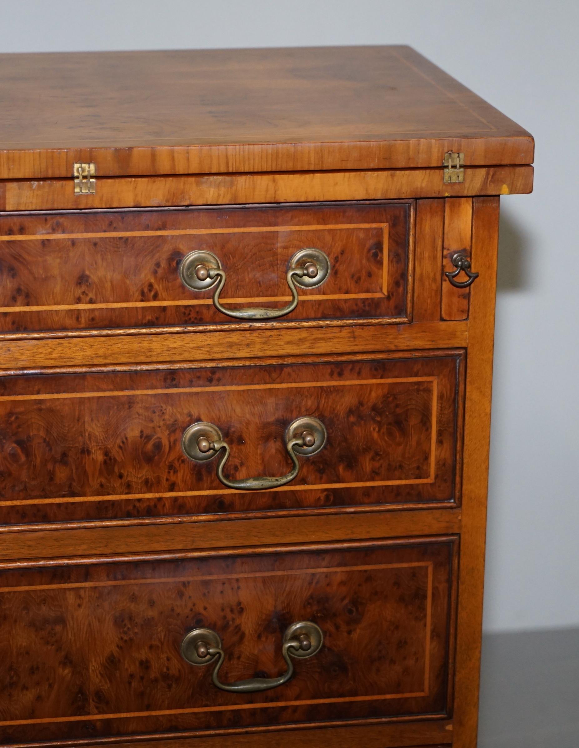 Sublime Burr Walnut Side Table Sized Chest of Drawers with Butlers Serving Tray 2