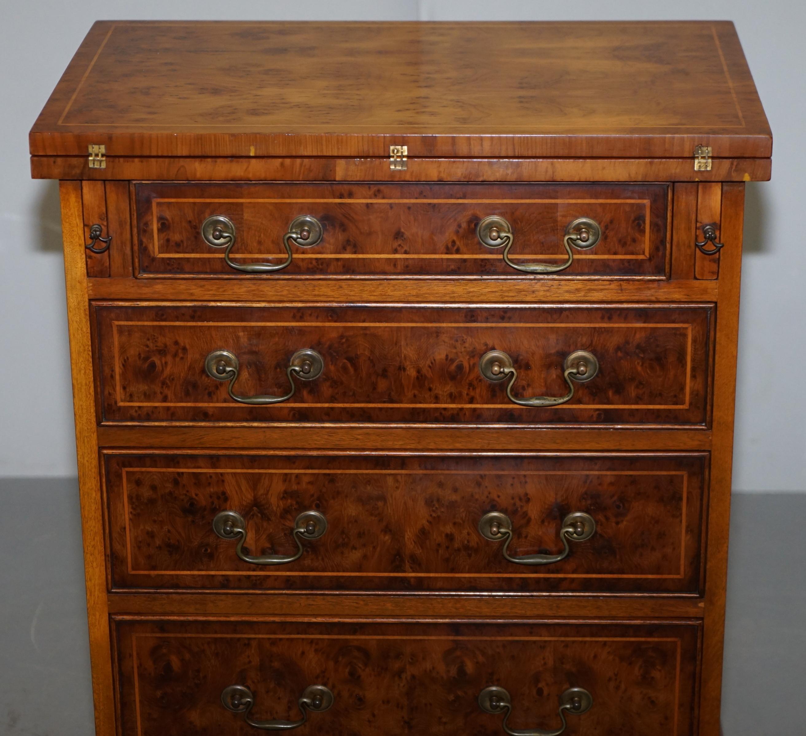 Sublime Burr Walnut Side Table Sized Chest of Drawers with Butlers Serving Tray 3