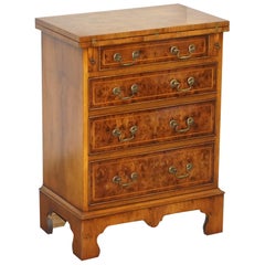 Sublime Burr Walnut Side Table Sized Chest of Drawers with Butlers Serving Tray