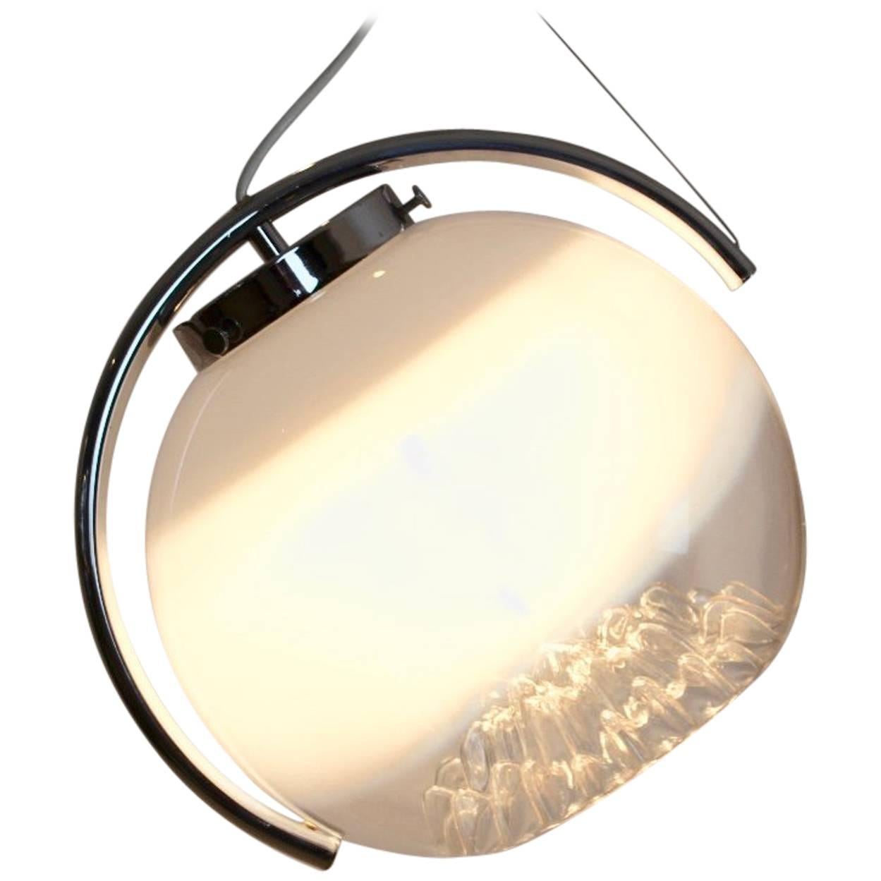 Sublime Chrome and Frosted Glass Pendant by A. V. Mazzega, Italy, 1970s
