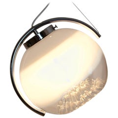 Sublime Chrome and Frosted Glass Pendant by A. V. Mazzega, Italy, 1970s