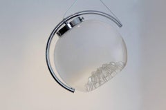 Sublime suspension en chrome et verre dépoli par A. V. Mazzega, Italie, 1970