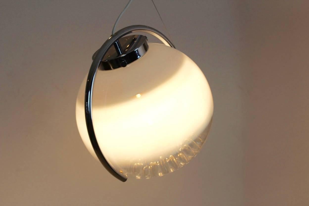 Sublime Chrome and Frosted Glass Pendant by A. V. Mazzega, Italy, 1970s In Good Condition For Sale In Voorburg, NL