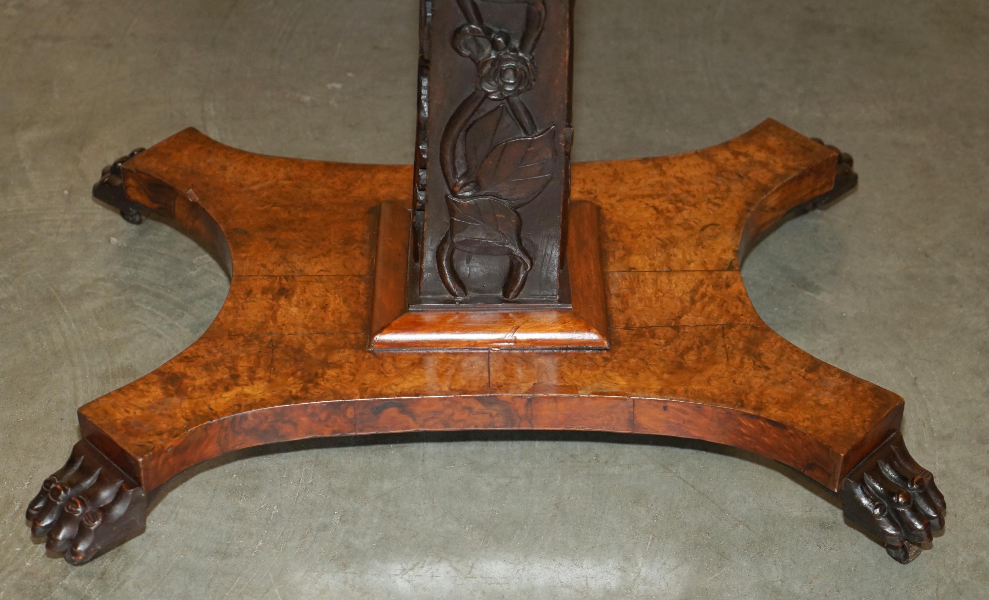 SUBLIME CIR 1800 ANTIQUE SPECIMEN WOOD OCCASIONAL TILT TOP TABLE BURR WALNUT OAK in vendita 5