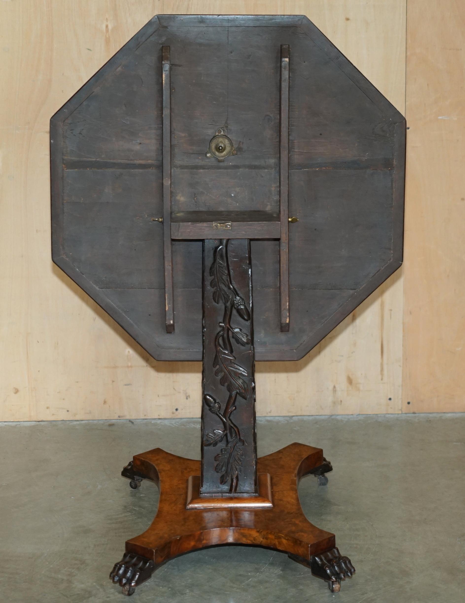 SUBLIME CIR 1800 ANTIQUE SPECIMEN WOOD OCCASIONAL TILT TOP TABLE BURR WALNUT OAK in vendita 9