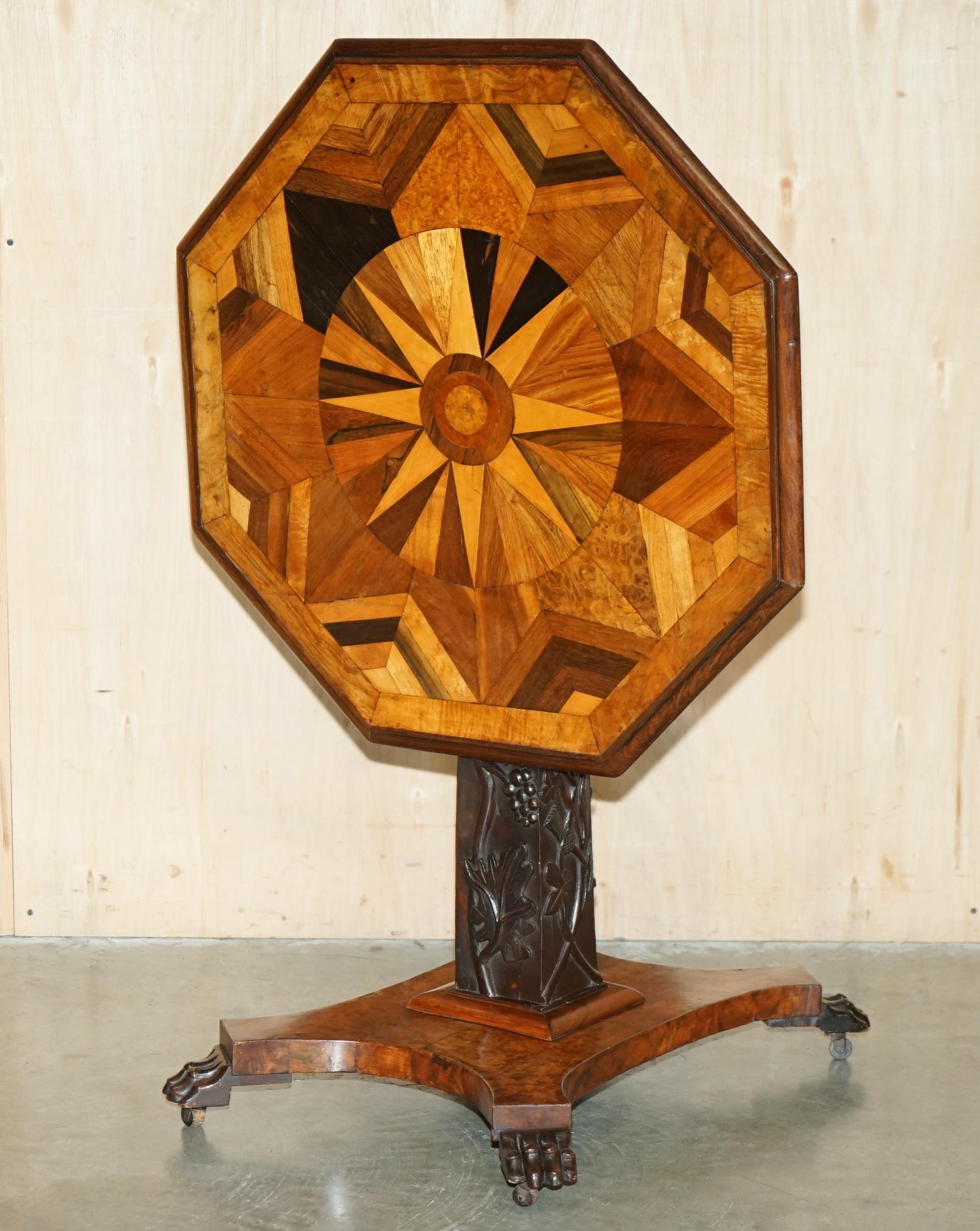 SUBLIME CIR 1800 ANTIQUE SPECIMEN WOOD OCCASIONAL TILT TOP TABLE BURR WALNUT OAK in vendita 12