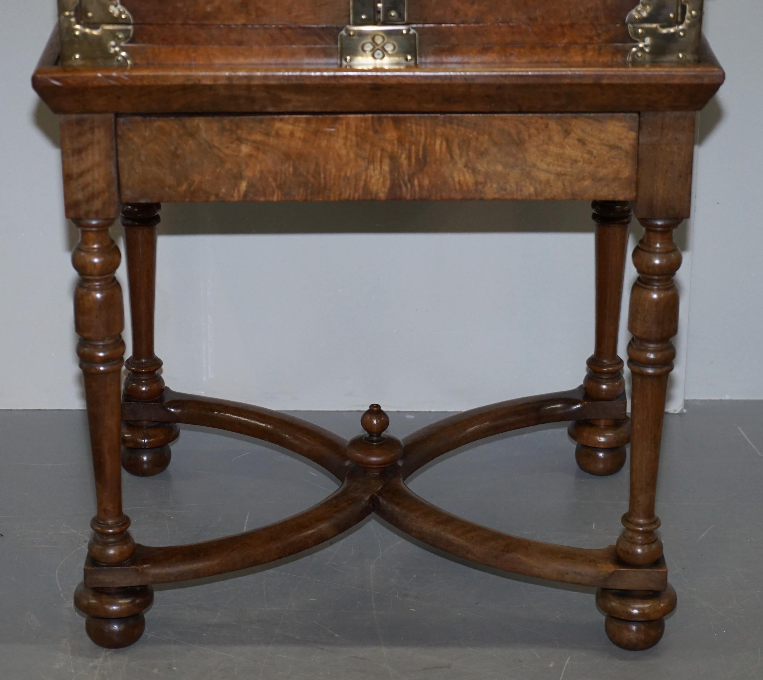 Sublime circa 1740 Portuguese Burr Walnut Campaign Cabinet on Stand Bank Drawers 5