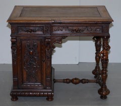 Sublime circa 1840 Italian Hand Carved Walnut Venetian Writing Table Desk Dragon