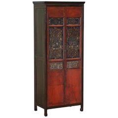 Sublime circa 1860 Chinese Hand Carved and Lacquered Cabinet Old Paneled Doors