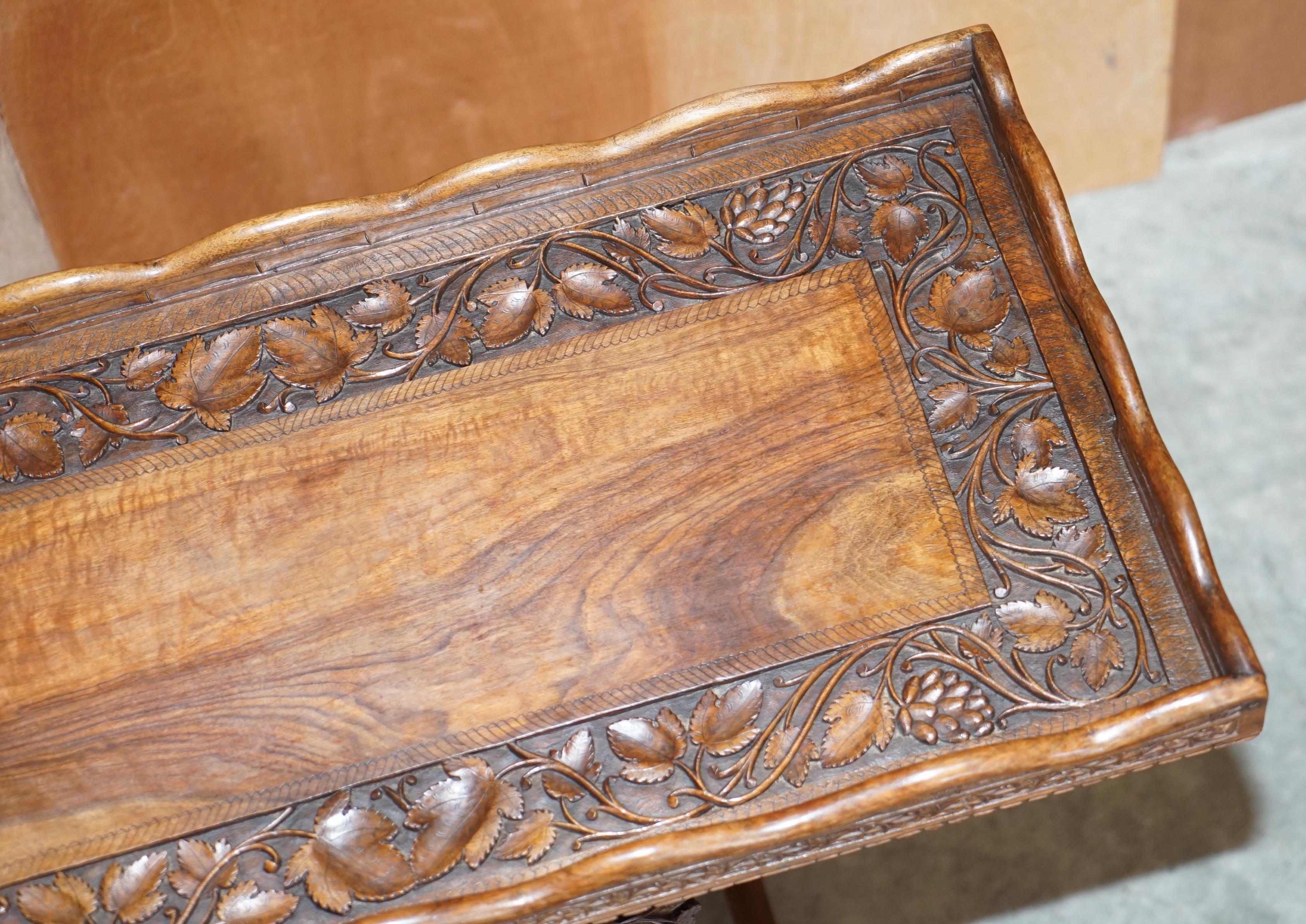 Sublime circa 1880 Antique Hand Carved Anglo Indian Serving Tray Table Must See 3