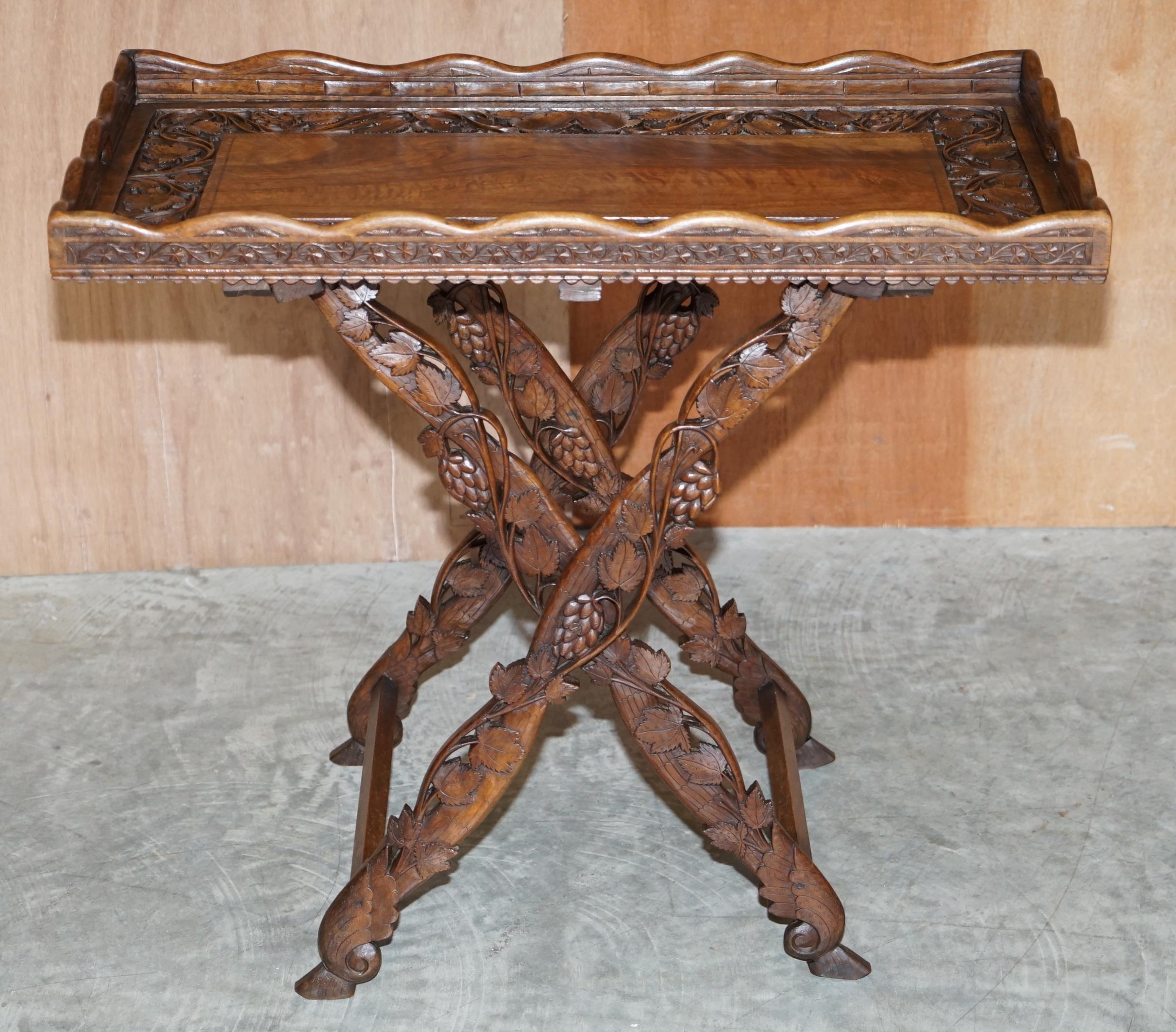 Sublime circa 1880 Antique Hand Carved Anglo Indian Serving Tray Table Must See 4
