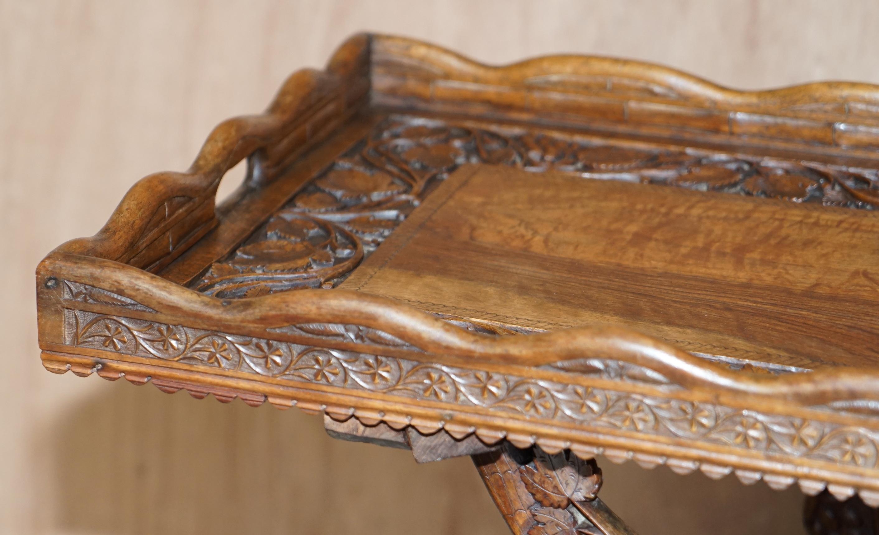 Hardwood Sublime circa 1880 Antique Hand Carved Anglo Indian Serving Tray Table Must See