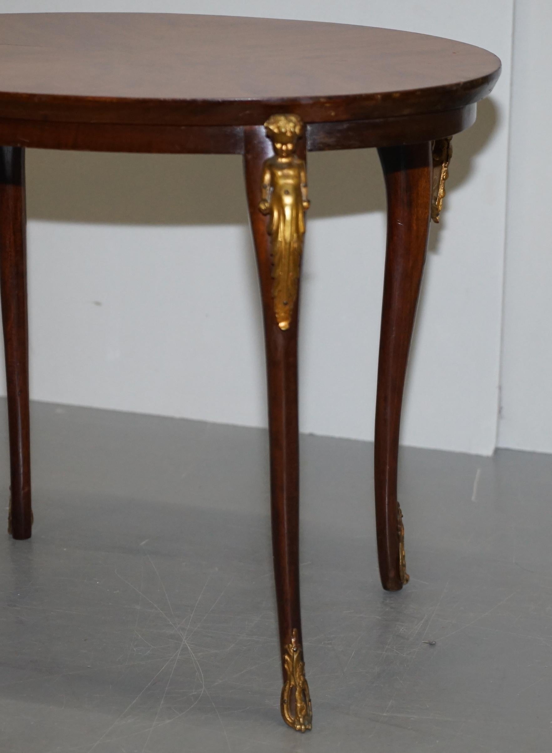 Sublime circa 1880 Tulip Wood Gilt Bronze Mounted Cherub Angle Coffee Side Table 2