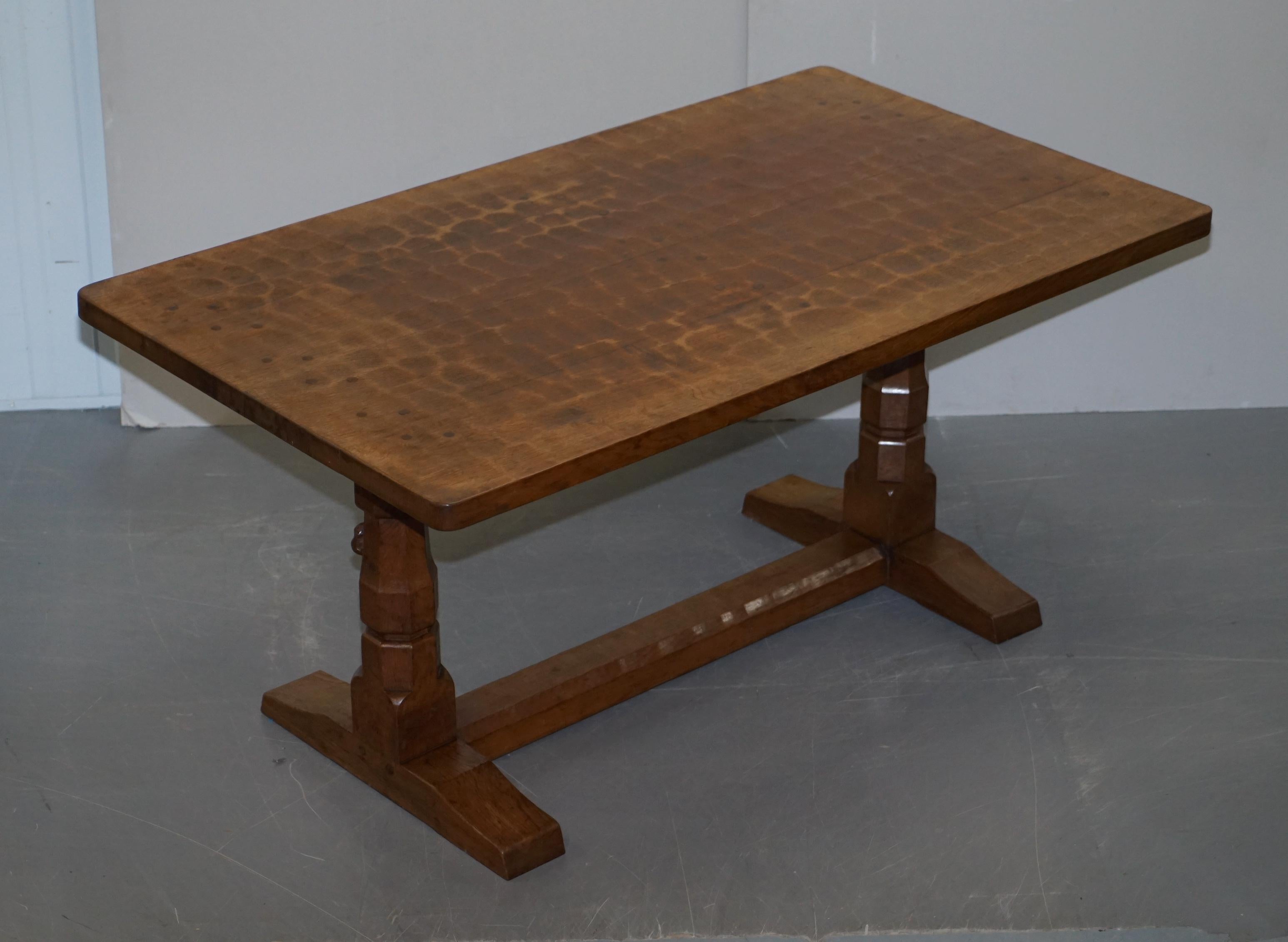 We are delighted to offer for sale this very collectable early circa 1950s Robert Mouseman Thompson English oak refectory dining table with sublime patination

If you are reading this listing then the chances are you know exactly what this is.