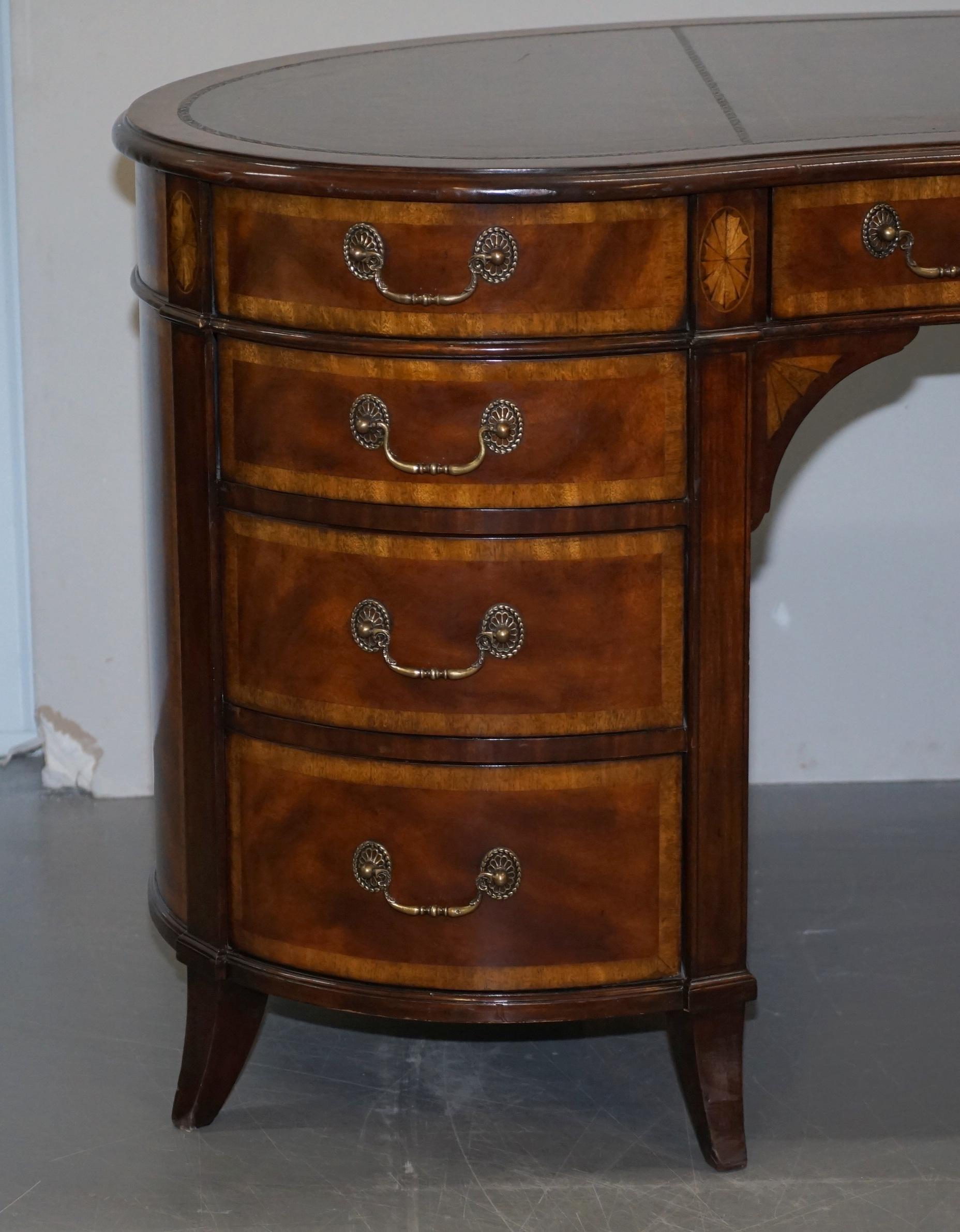 Victorian Sublime Crotch Hardwood & Walnut with Brown Leather Gold Leaf Top Kidney Desk
