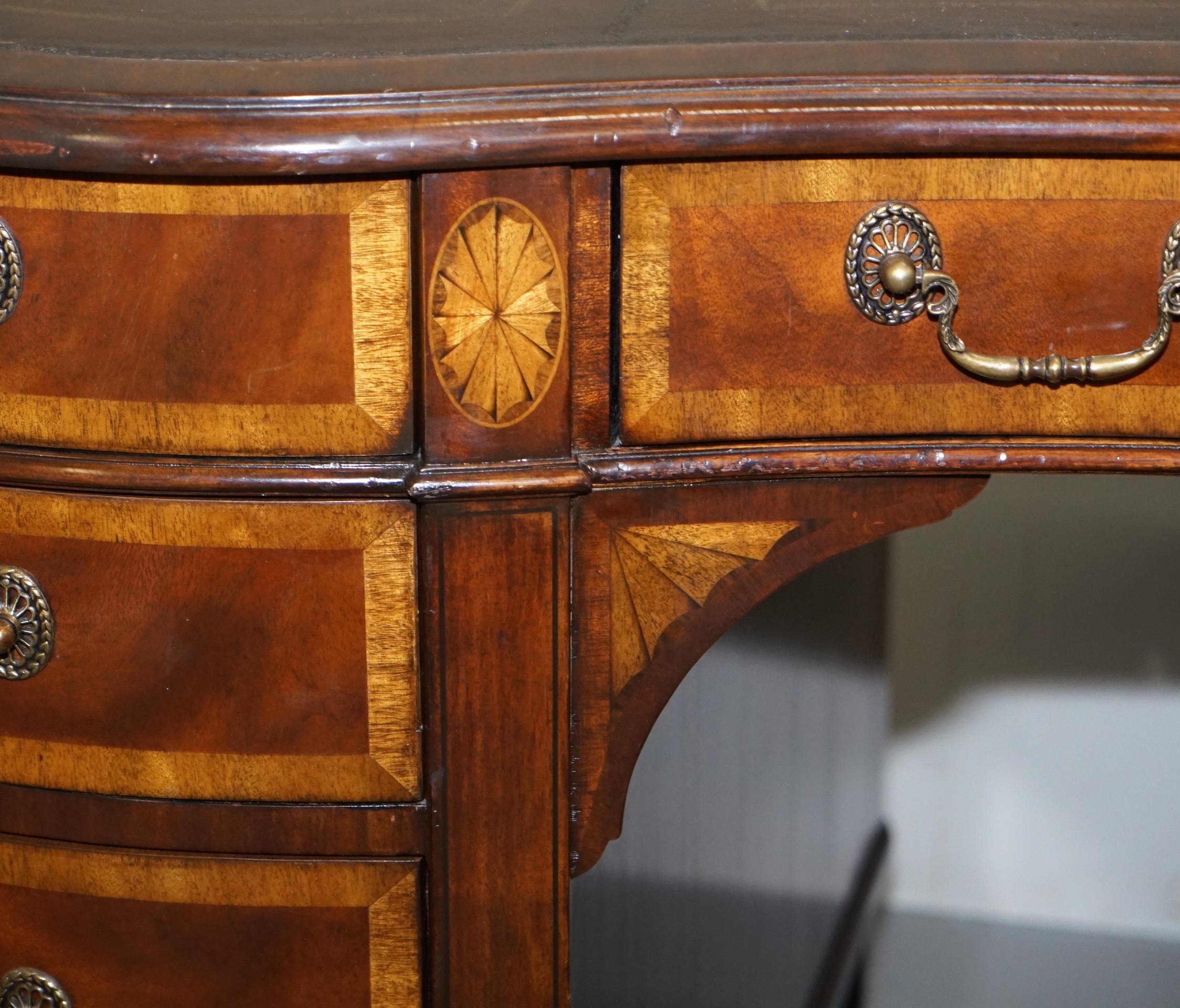 20th Century Sublime Crotch Hardwood & Walnut with Brown Leather Gold Leaf Top Kidney Desk
