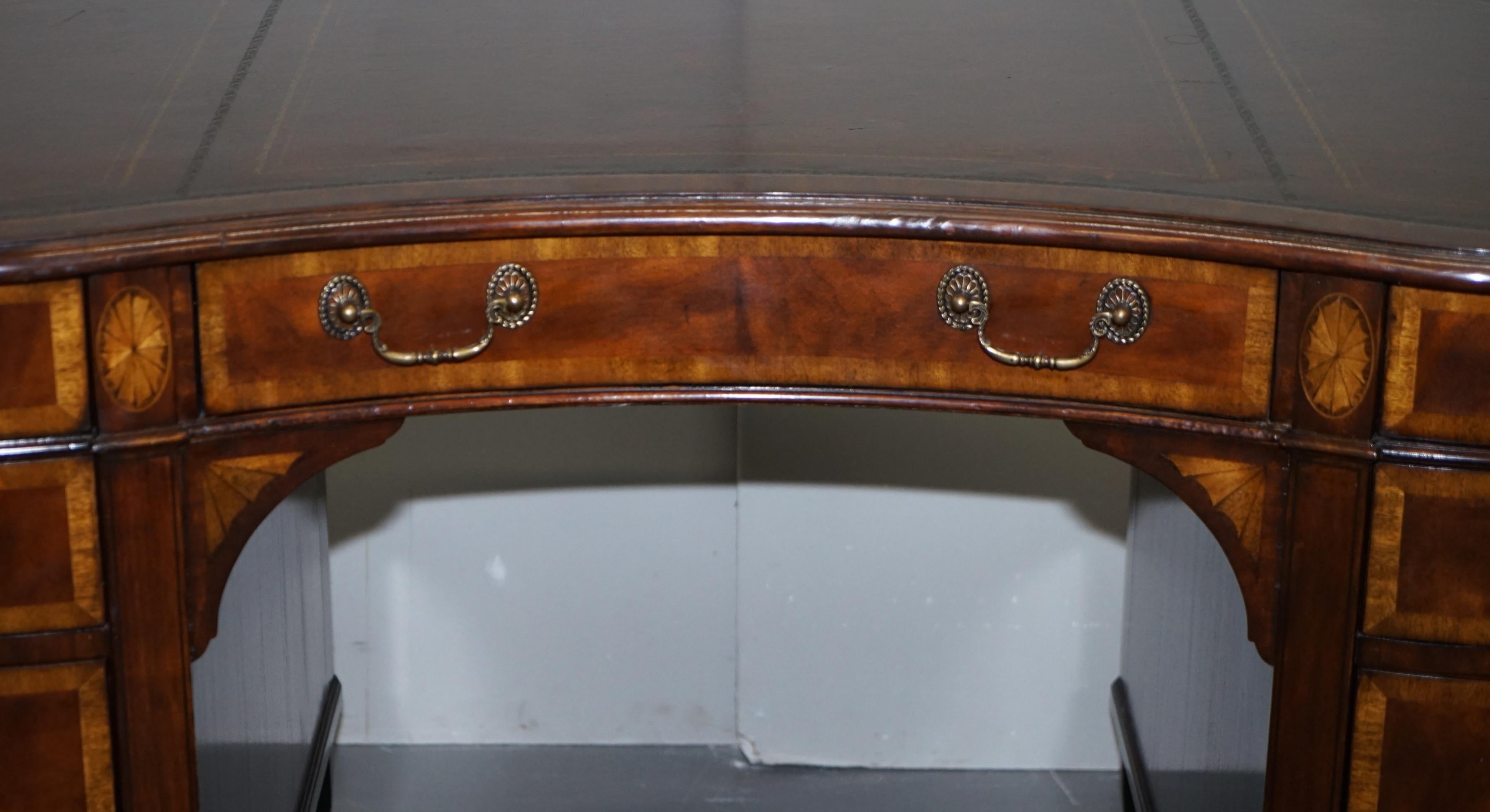 Sublime Crotch Hardwood & Walnut with Brown Leather Gold Leaf Top Kidney Desk 1