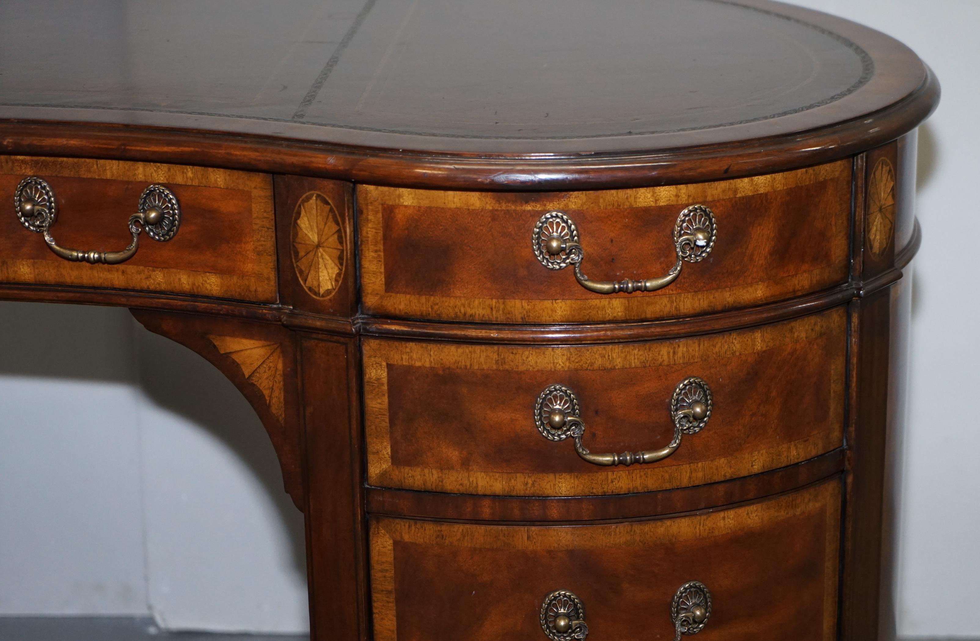Sublime Crotch Hardwood & Walnut with Brown Leather Gold Leaf Top Kidney Desk 3