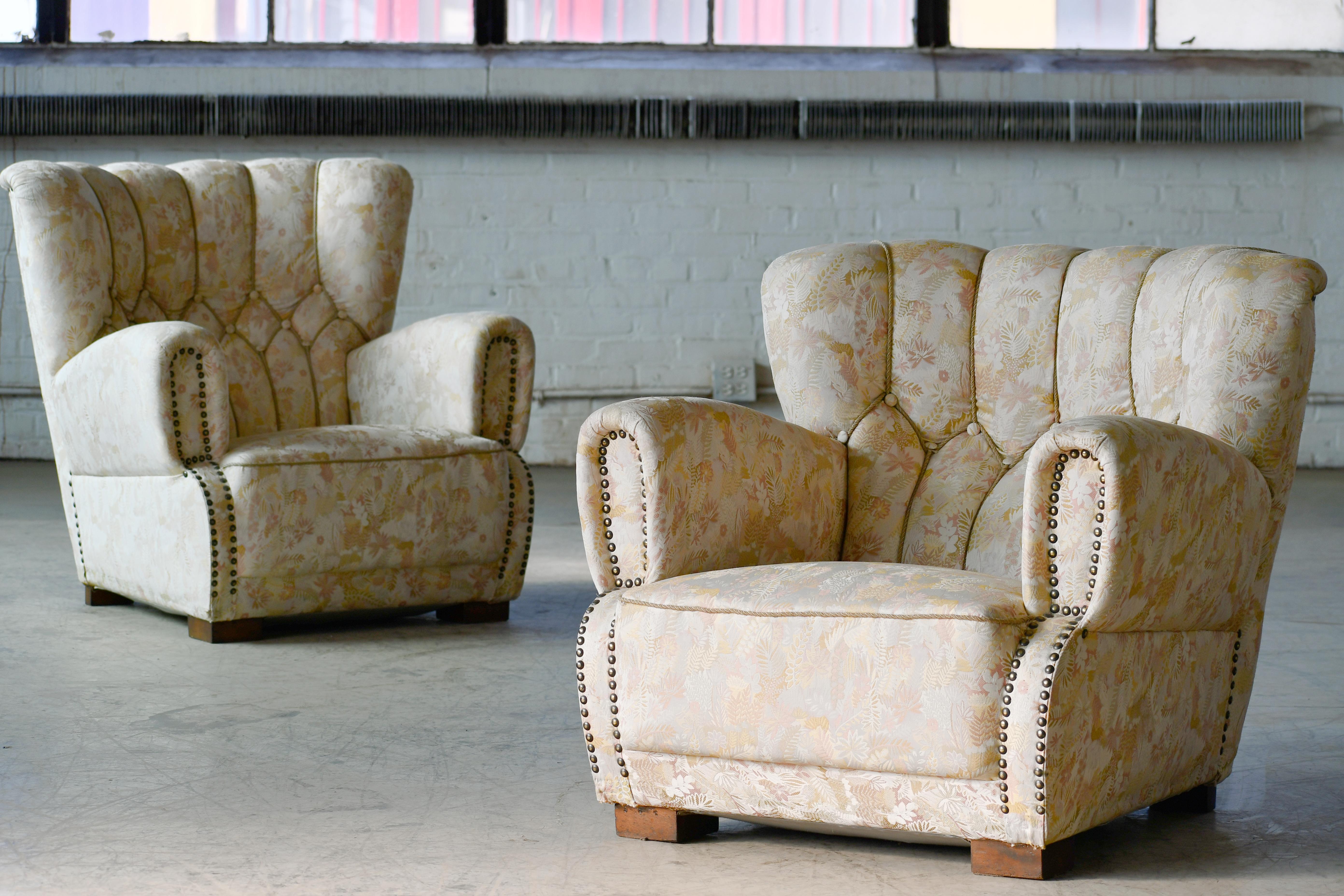 Sublime sedia club danese di grandi dimensioni degli anni '40 nello stile di Fritz Hansen in vendita 3
