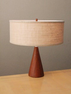 Sublime! Danish Modern Table Lamp Solid Teak Burlap Raymor MCM 1960s