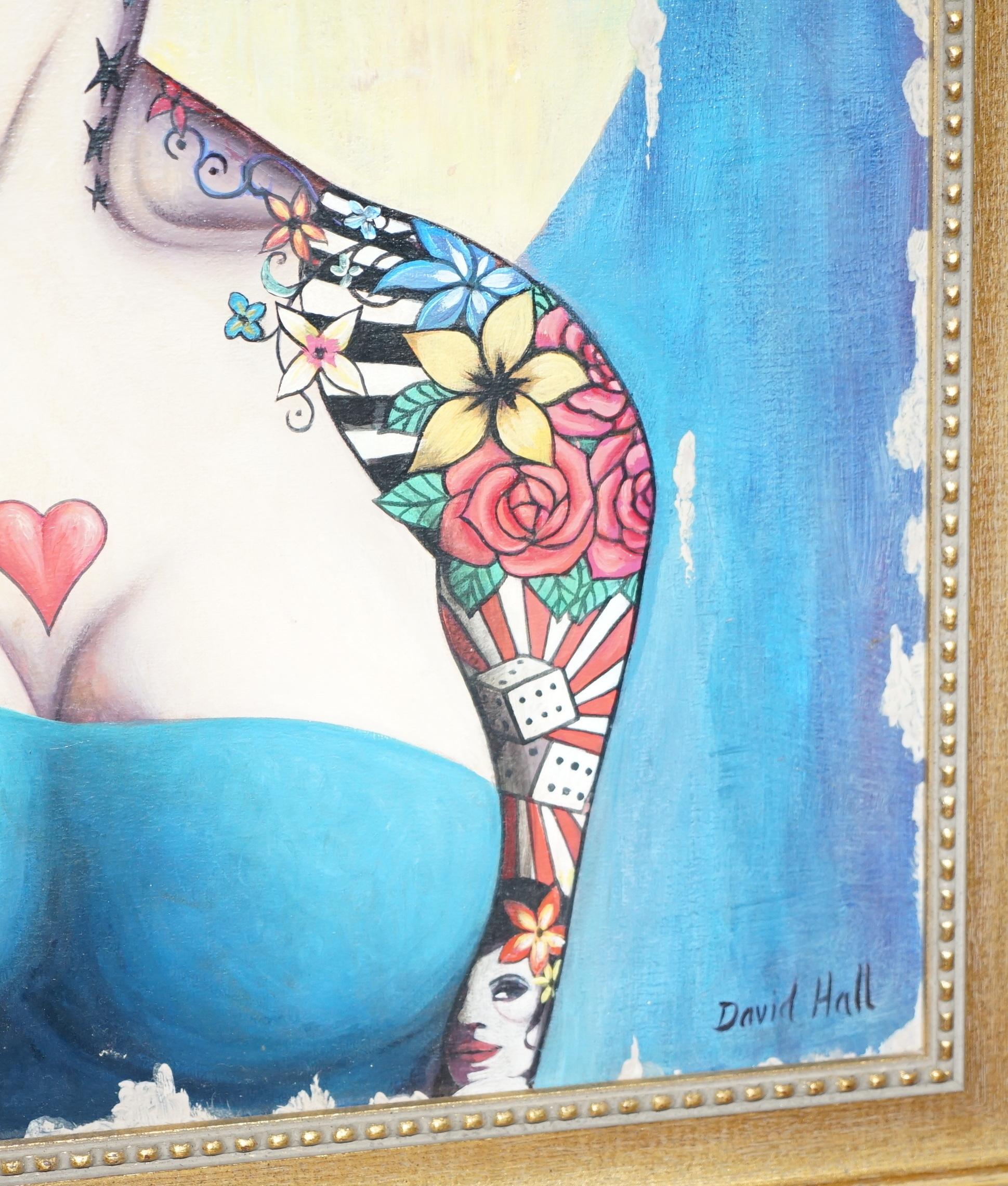 Sublime David Hall Oil on Boarding Painting of a Very Cool Heavily Tattooed Chic 4