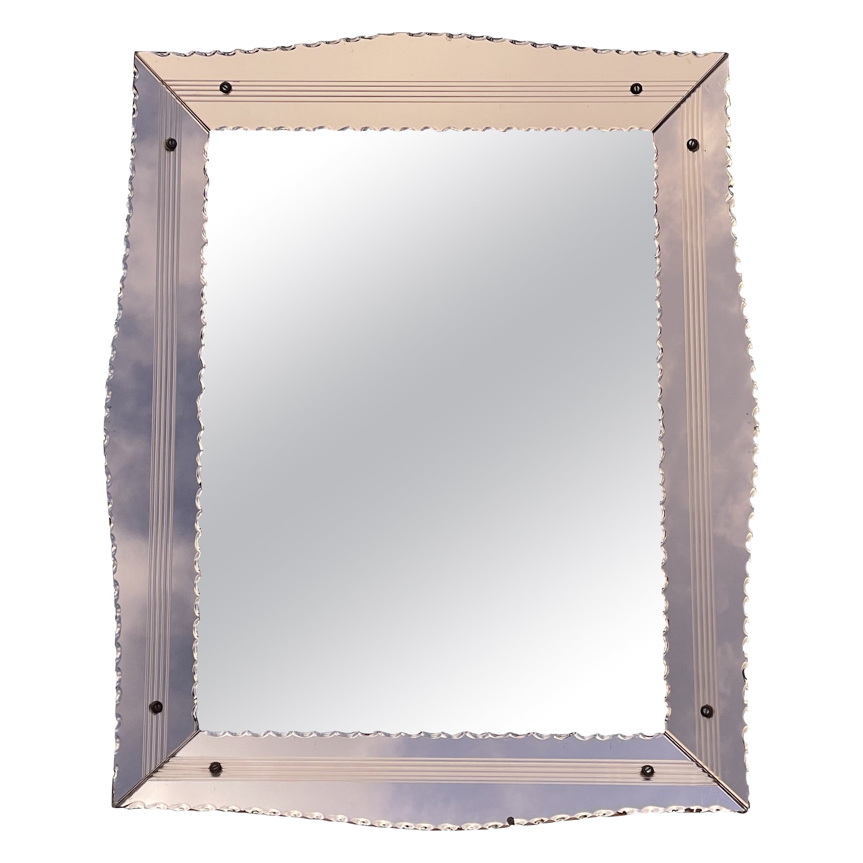 SUBLIME DECORATIVE MIRROR ART DECO ROSE COLOURED GLASS VENETIAN des années 1930 en vente