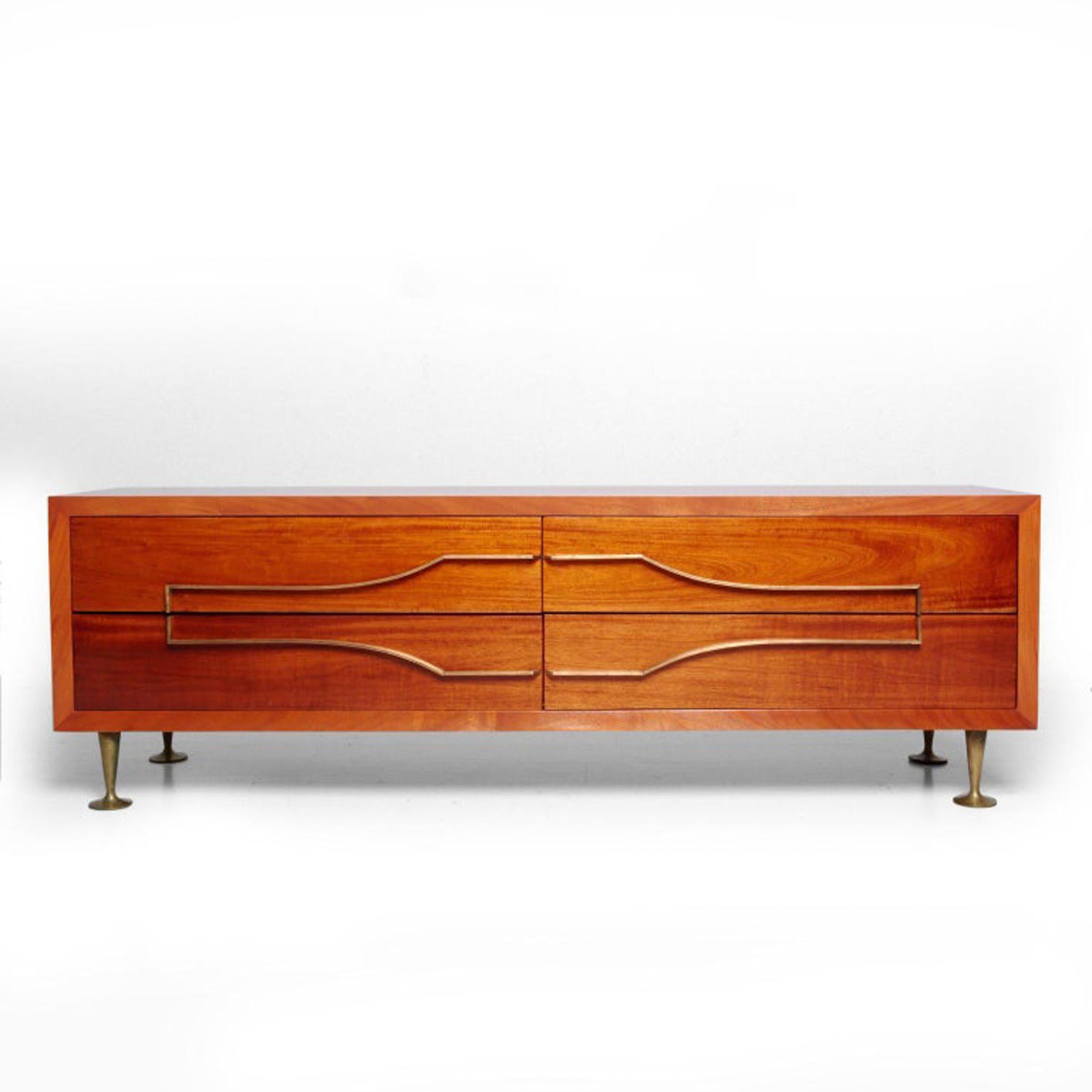 Mid-Century Modern Eugenio Escudero Sculptural Double Dresser Mahogany on Brass Legs 1950s Mexico