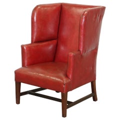 Sublime fauteuil Porters Wingback en cuir rouge Postbox du début de l'époque géorgienne, vers 1780