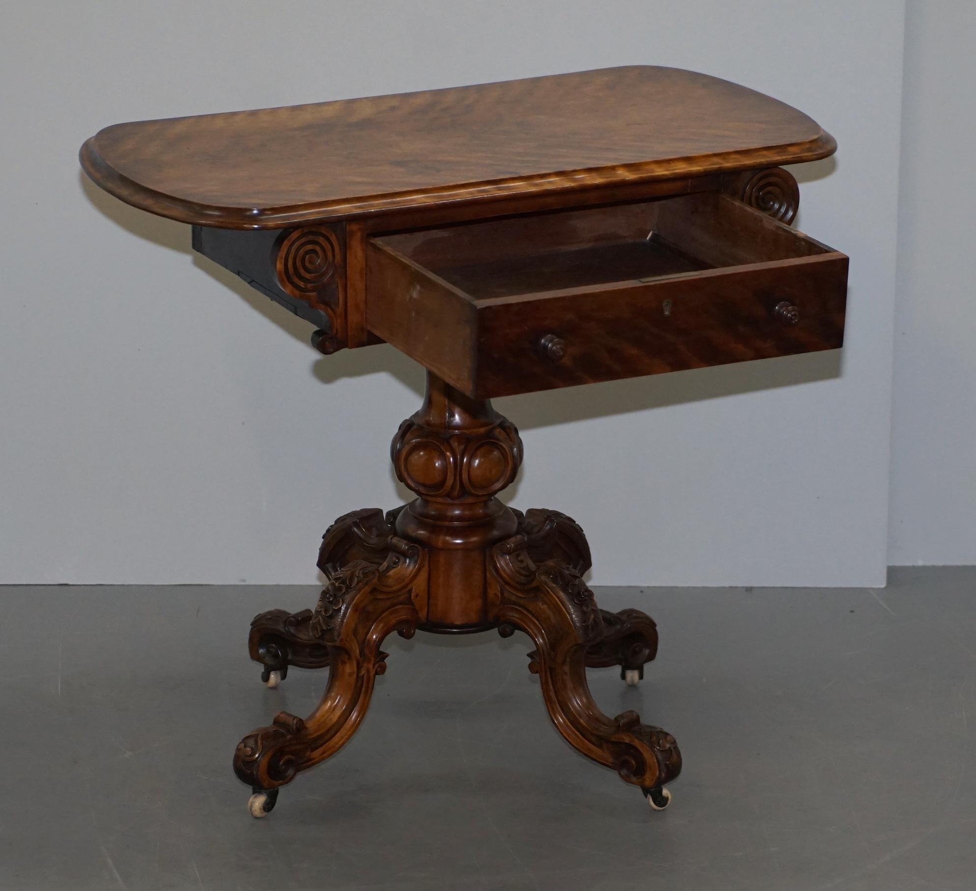 Sublime Early Victorian Walnut Side Occasional Table Ornately Carved Base & Legs For Sale 10
