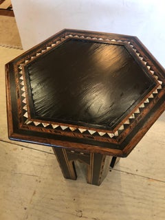 Sublime Ebonized Moroccan Side Table with Mother of Pearl Inlay