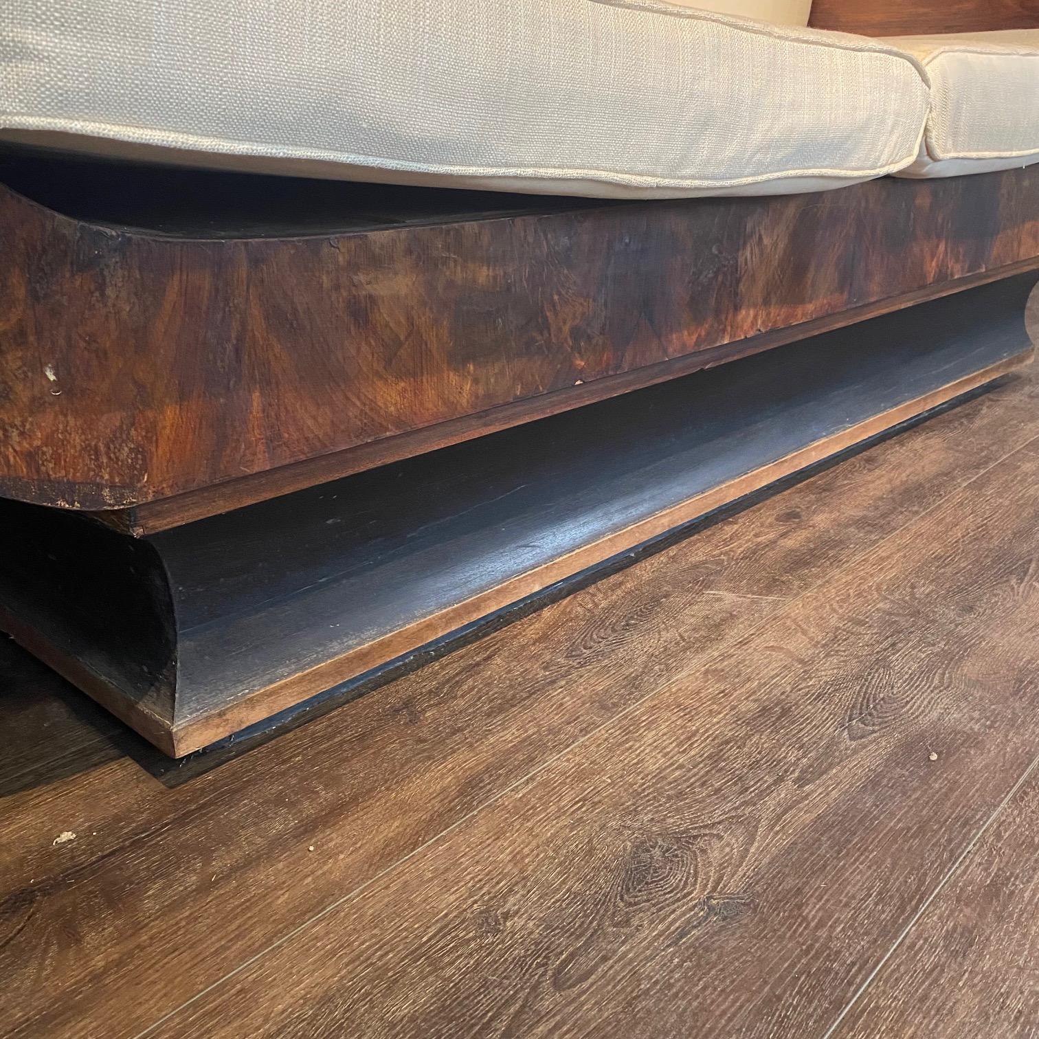 Sublime French Empire Walnut Curvy Sofa with Gilded Swans and New Upholstery For Sale 2