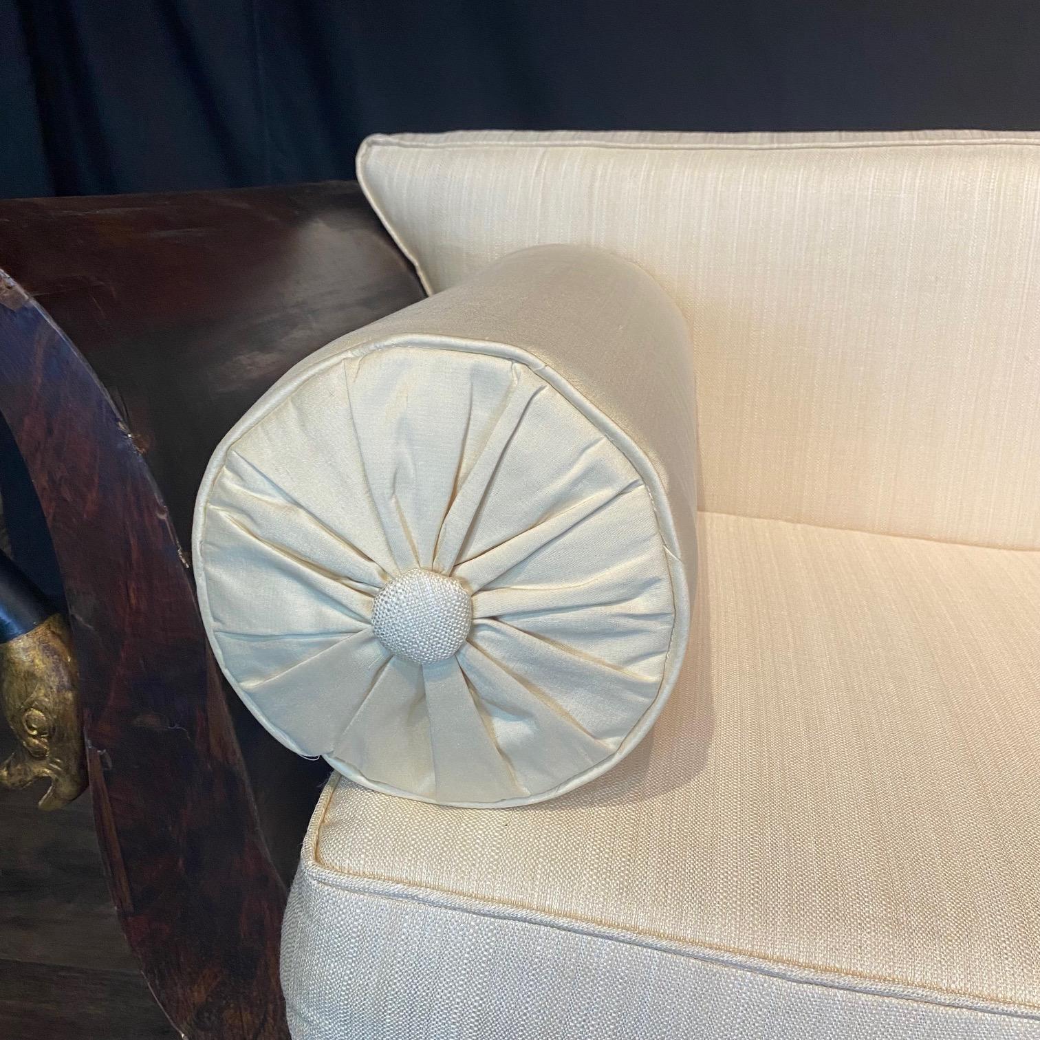 Sublime French Empire Walnut Curvy Sofa with Gilded Swans and New Upholstery For Sale 8