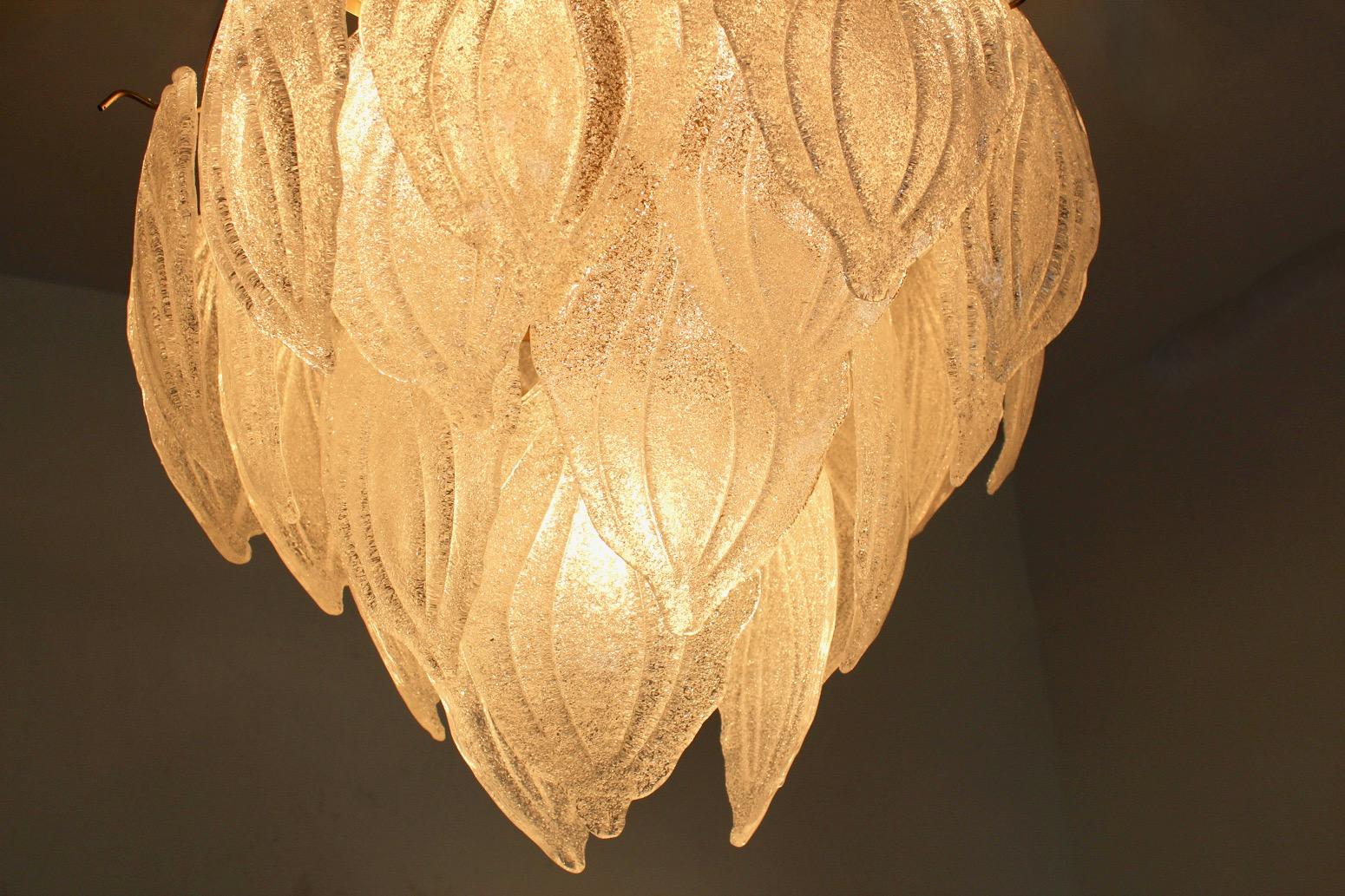 Sublime Frosted Glass Leaves Chandelier, 2 Available In Excellent Condition In Voorburg, NL
