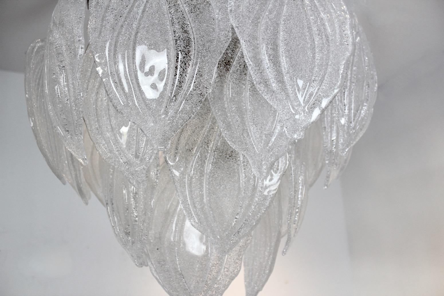 Contemporary Sublime Frosted Glass Leaves Chandelier, 2 Available