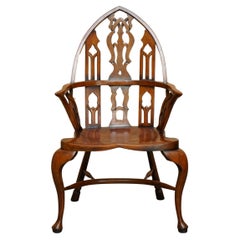 SUBLIME FULLY RESTORED GOTHIC WINDSOR STEEPLE BACK BURR YEW & ELM ARMCHAiR