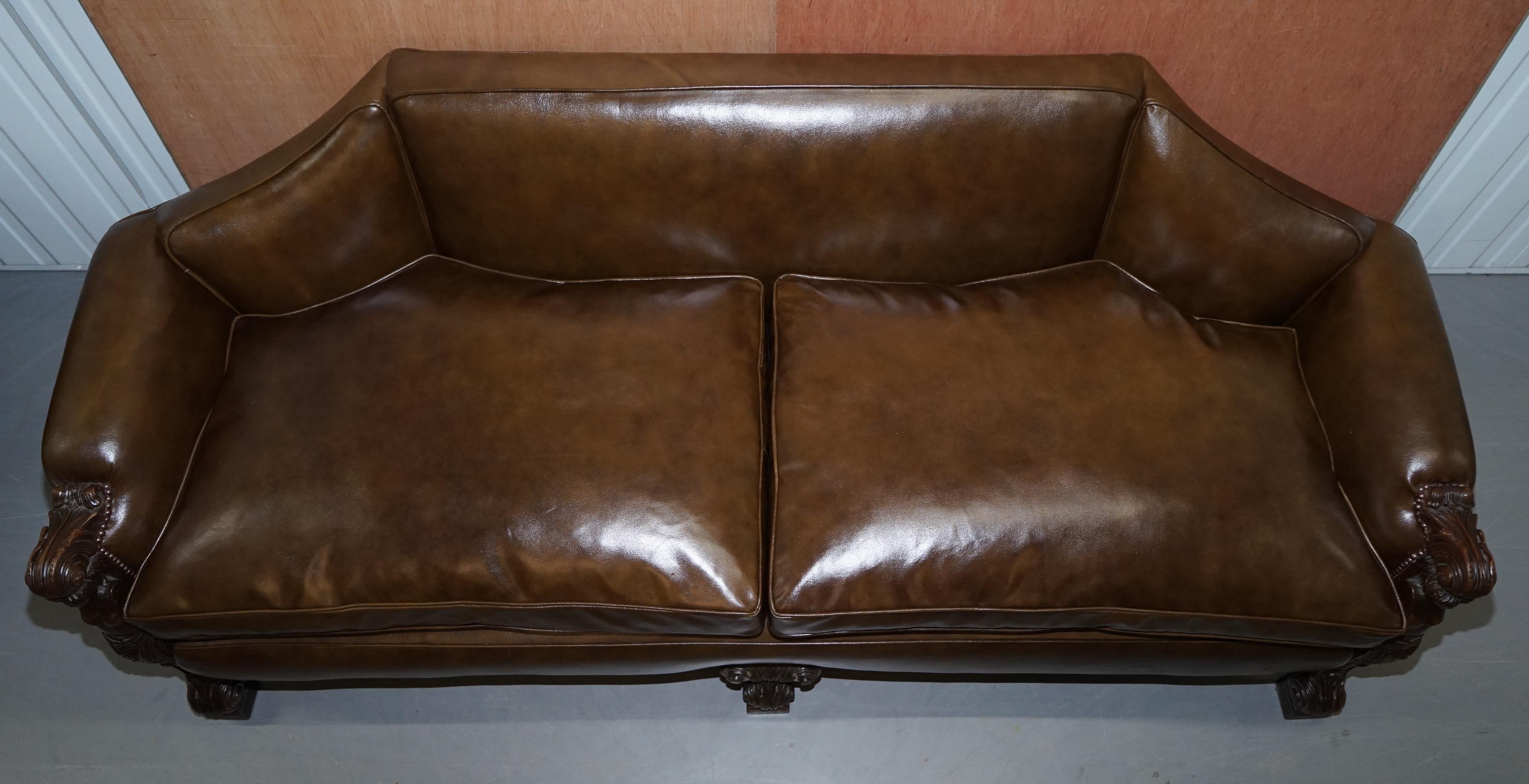 Sublime Fully Restored Regency 1810 Sofa Brown Leather Carved Herms Statue Frame For Sale 6