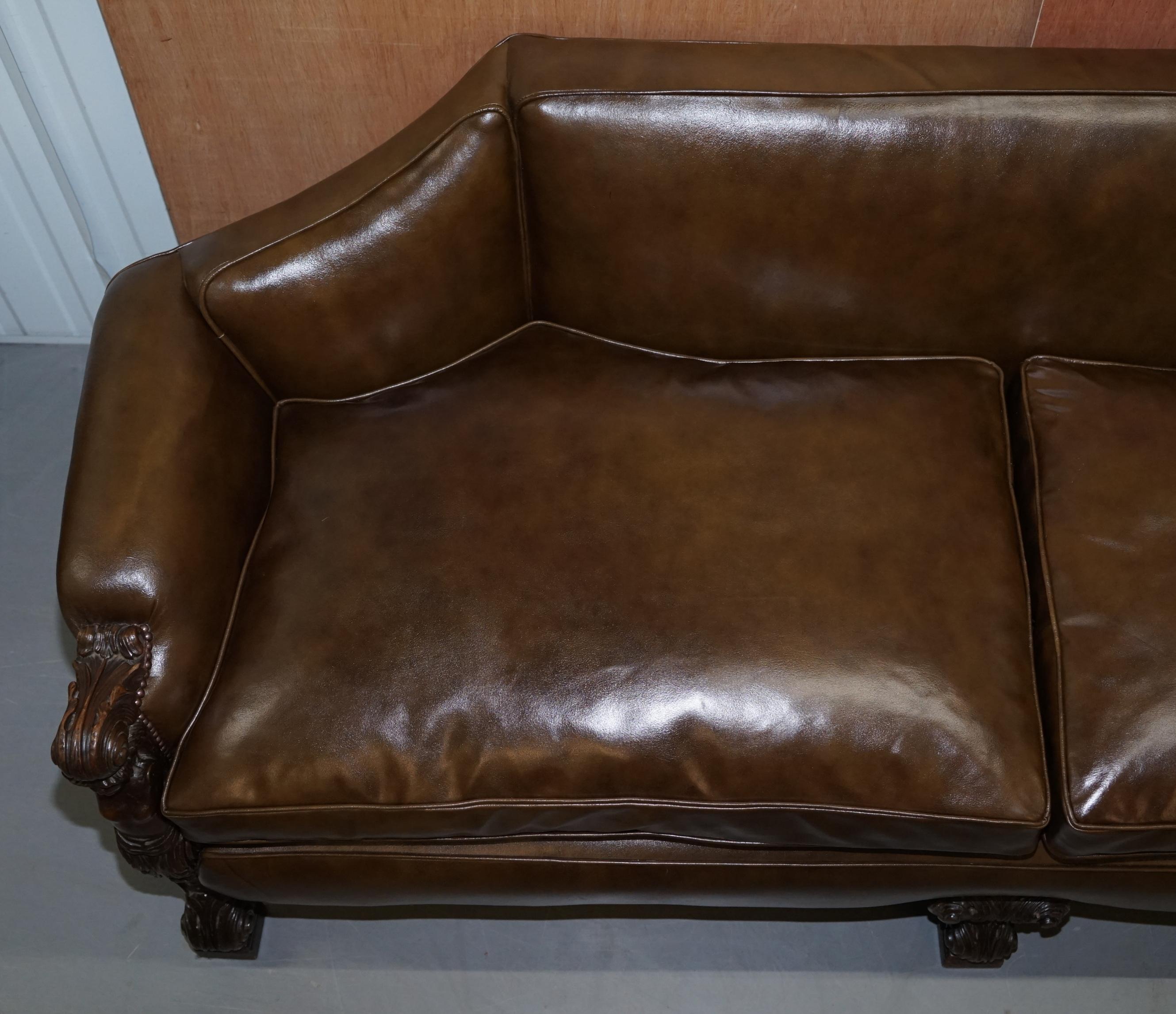Sublime Fully Restored Regency 1810 Sofa Brown Leather Carved Herms Statue Frame For Sale 7