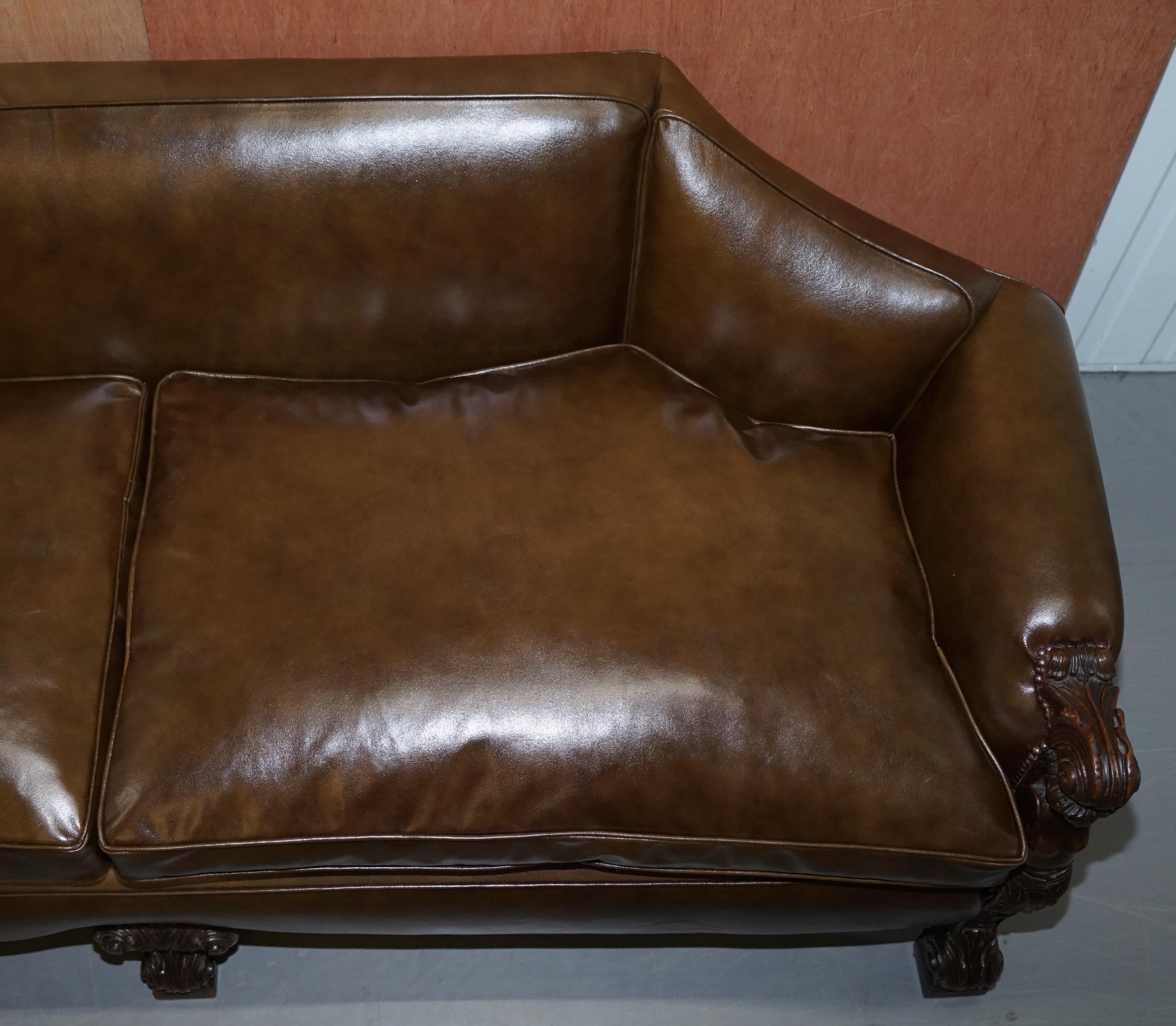 Sublime Fully Restored Regency 1810 Sofa Brown Leather Carved Herms Statue Frame For Sale 8