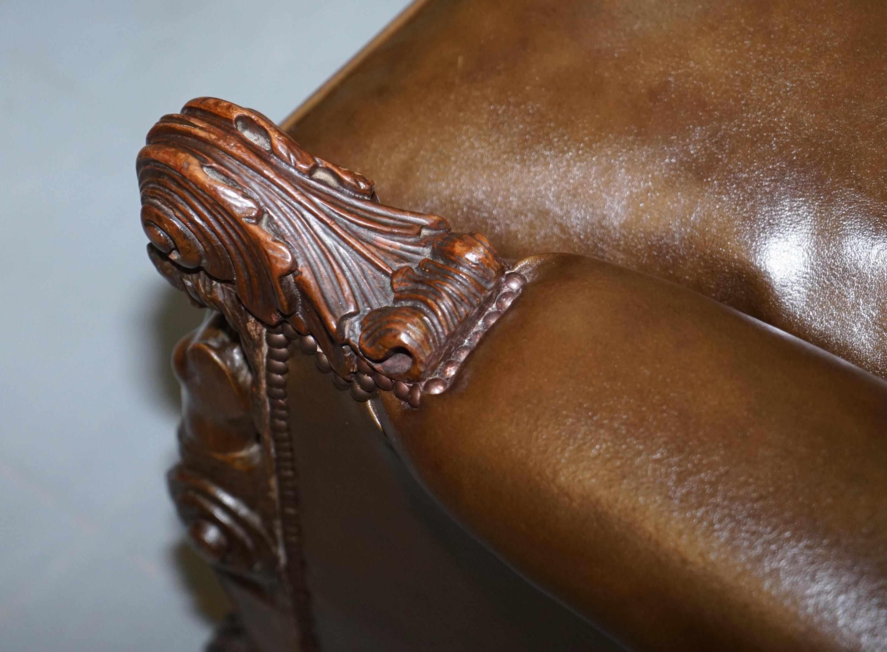 Sublime Fully Restored Regency 1810 Sofa Brown Leather Carved Herms Statue Frame For Sale 15