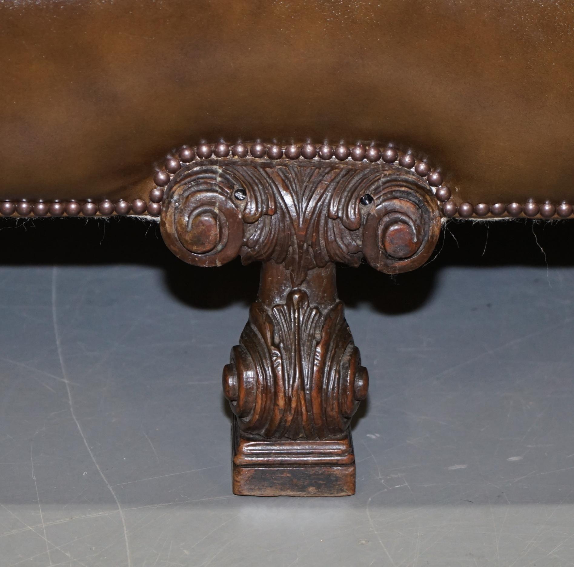 Sublime Fully Restored Regency 1810 Sofa Brown Leather Carved Herms Statue Frame For Sale 2