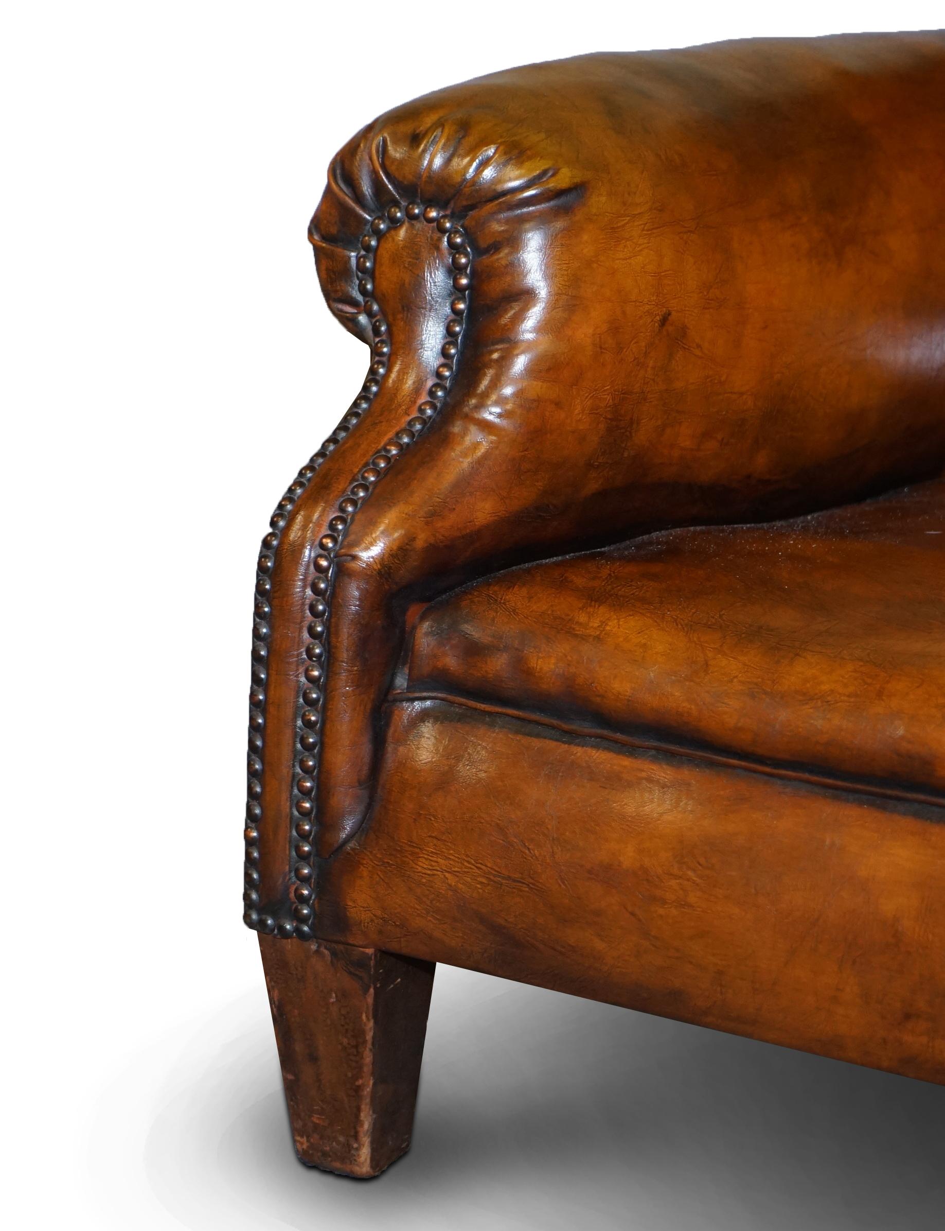 Sublime Fully Restored Victorian Long Seat Platform Brown Leather Club Armchair 5