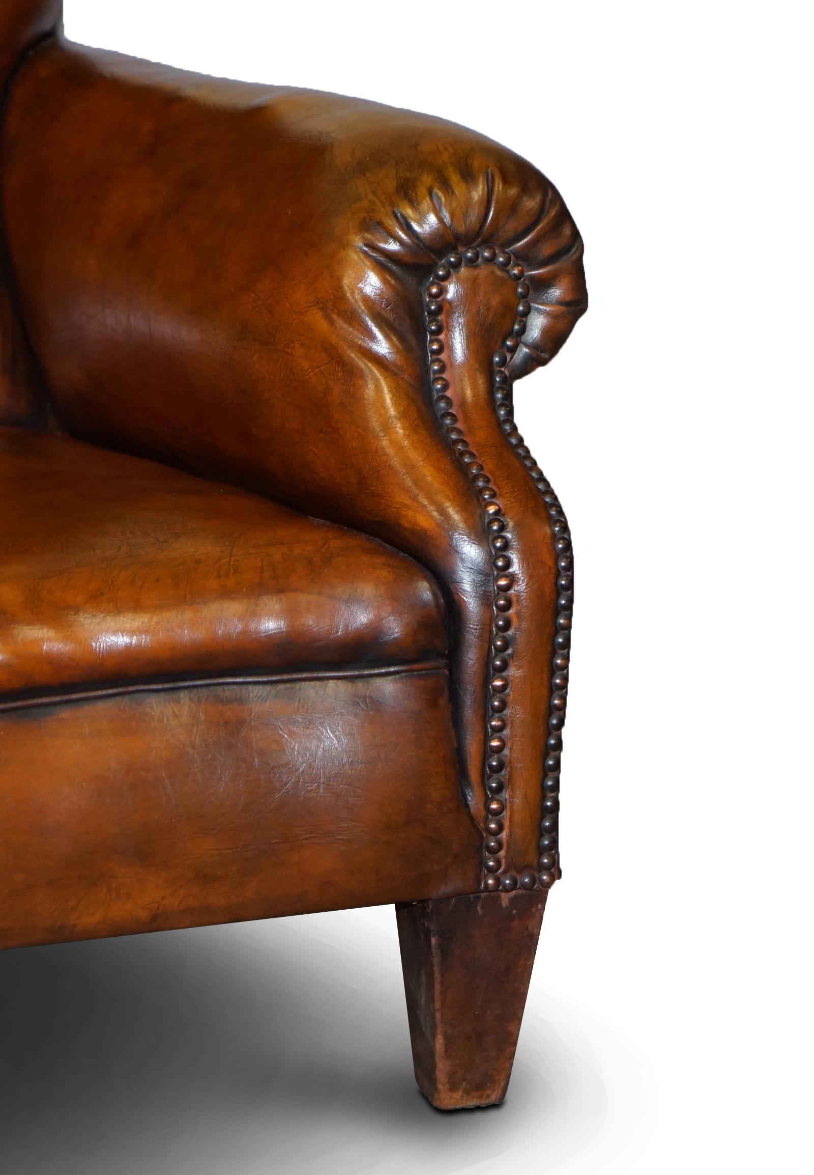 Sublime Fully Restored Victorian Long Seat Platform Brown Leather Club Armchair 6