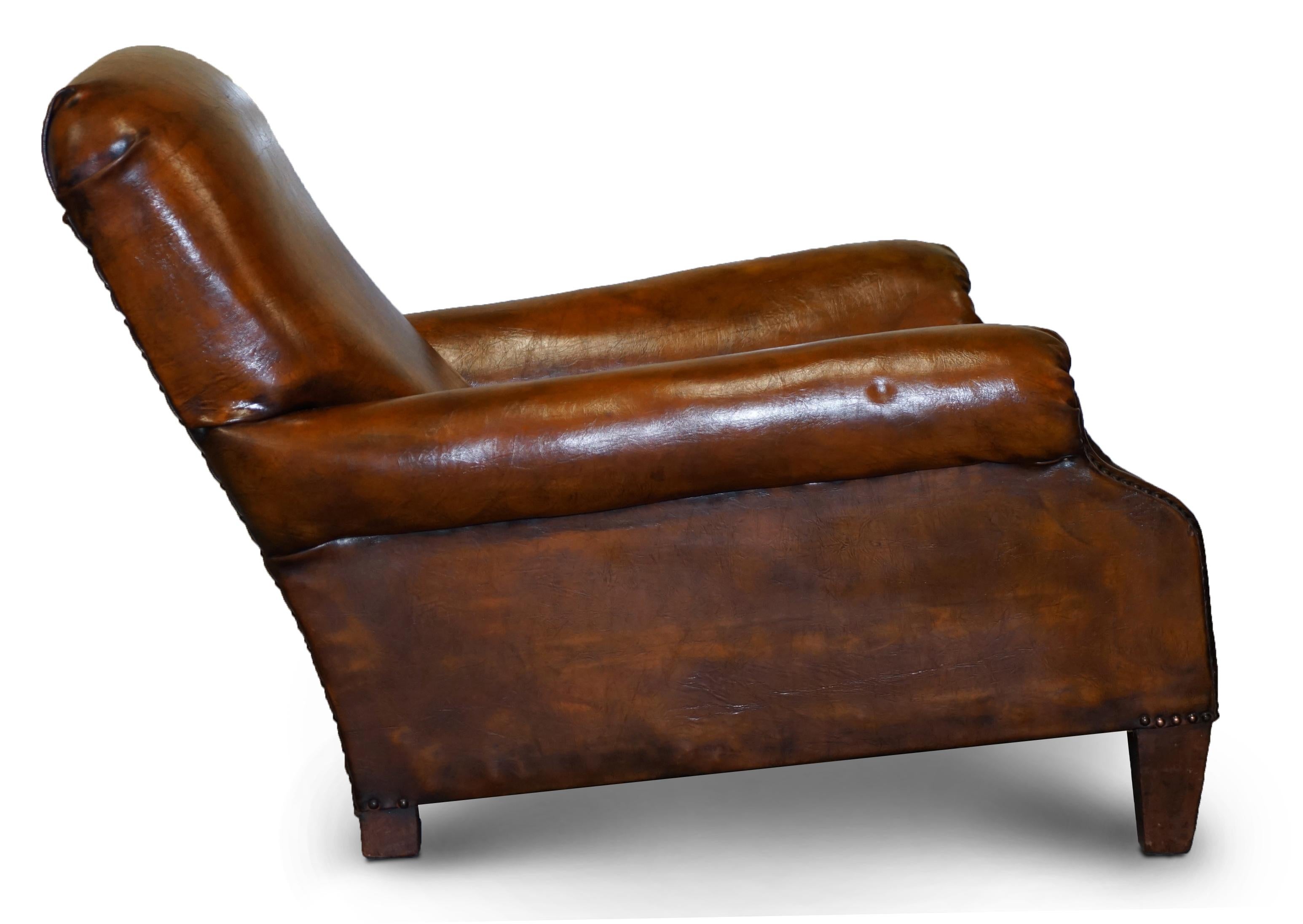 Sublime Fully Restored Victorian Long Seat Platform Brown Leather Club Armchair 7