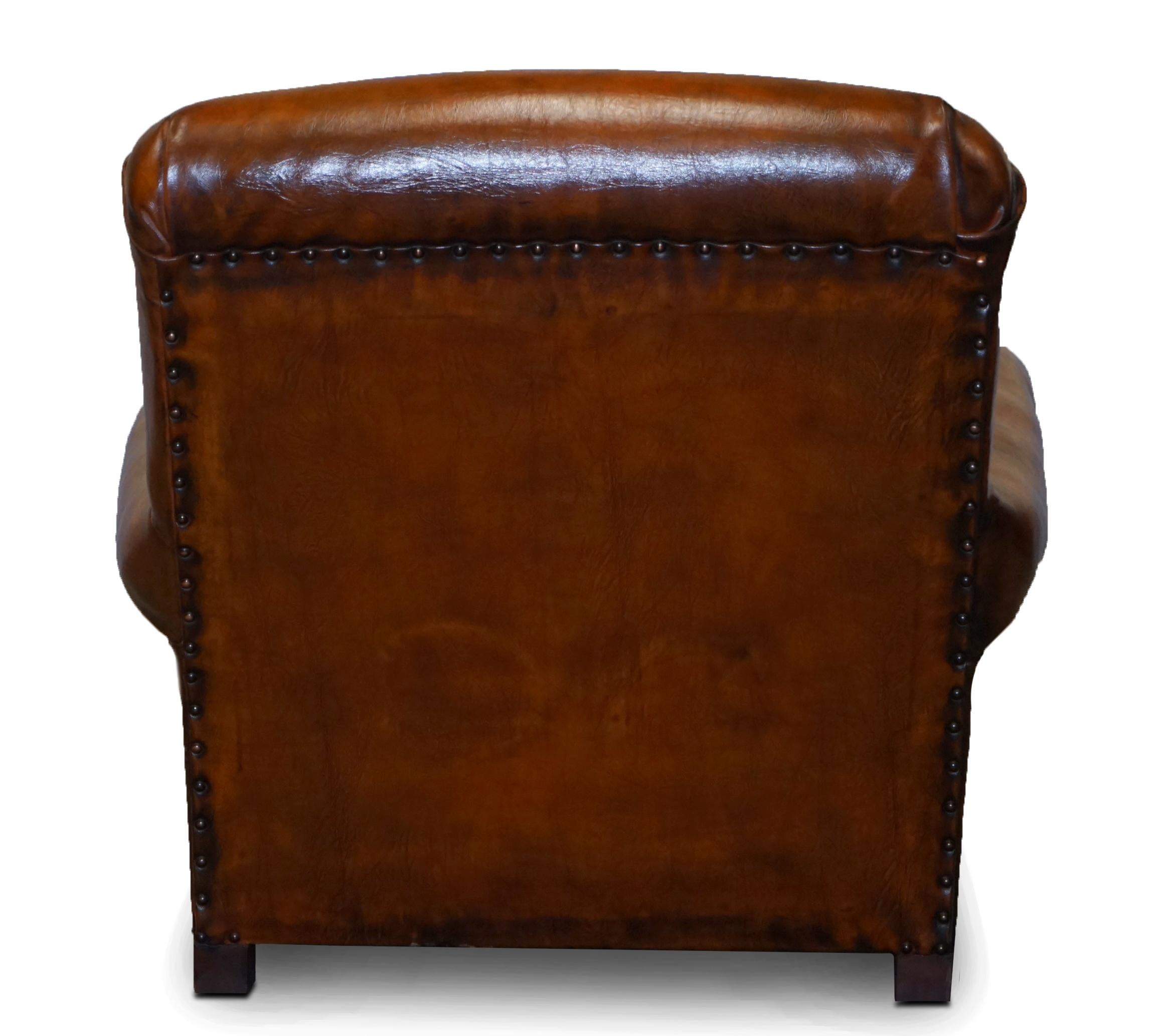 Sublime Fully Restored Victorian Long Seat Platform Brown Leather Club Armchair 9