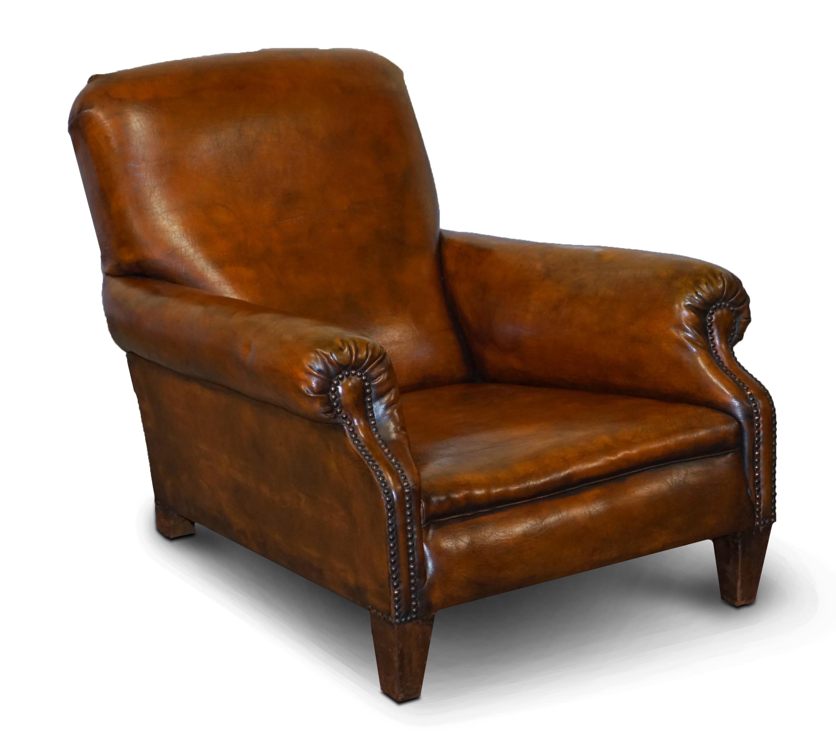 English Sublime Fully Restored Victorian Long Seat Platform Brown Leather Club Armchair
