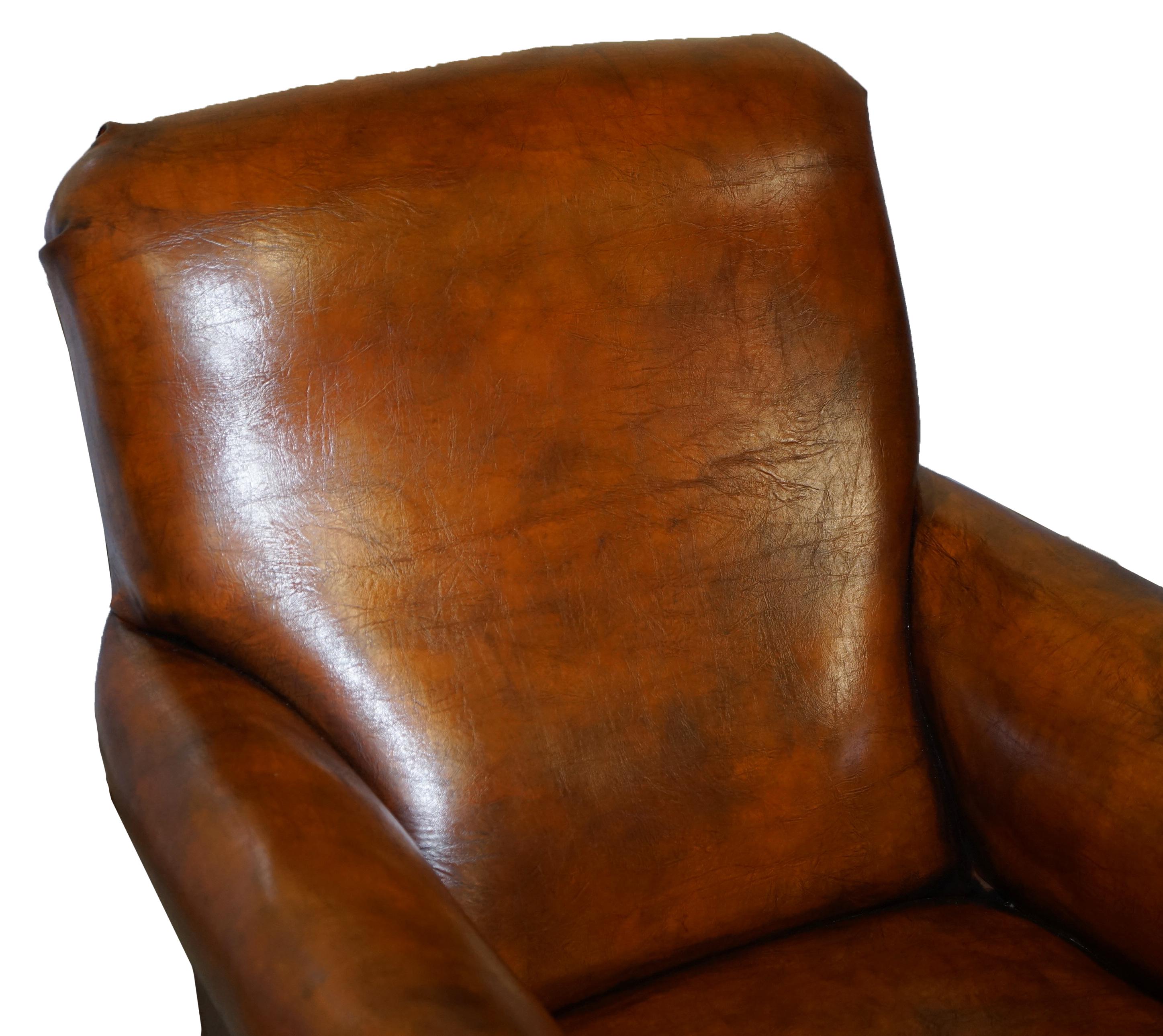 Hand-Crafted Sublime Fully Restored Victorian Long Seat Platform Brown Leather Club Armchair