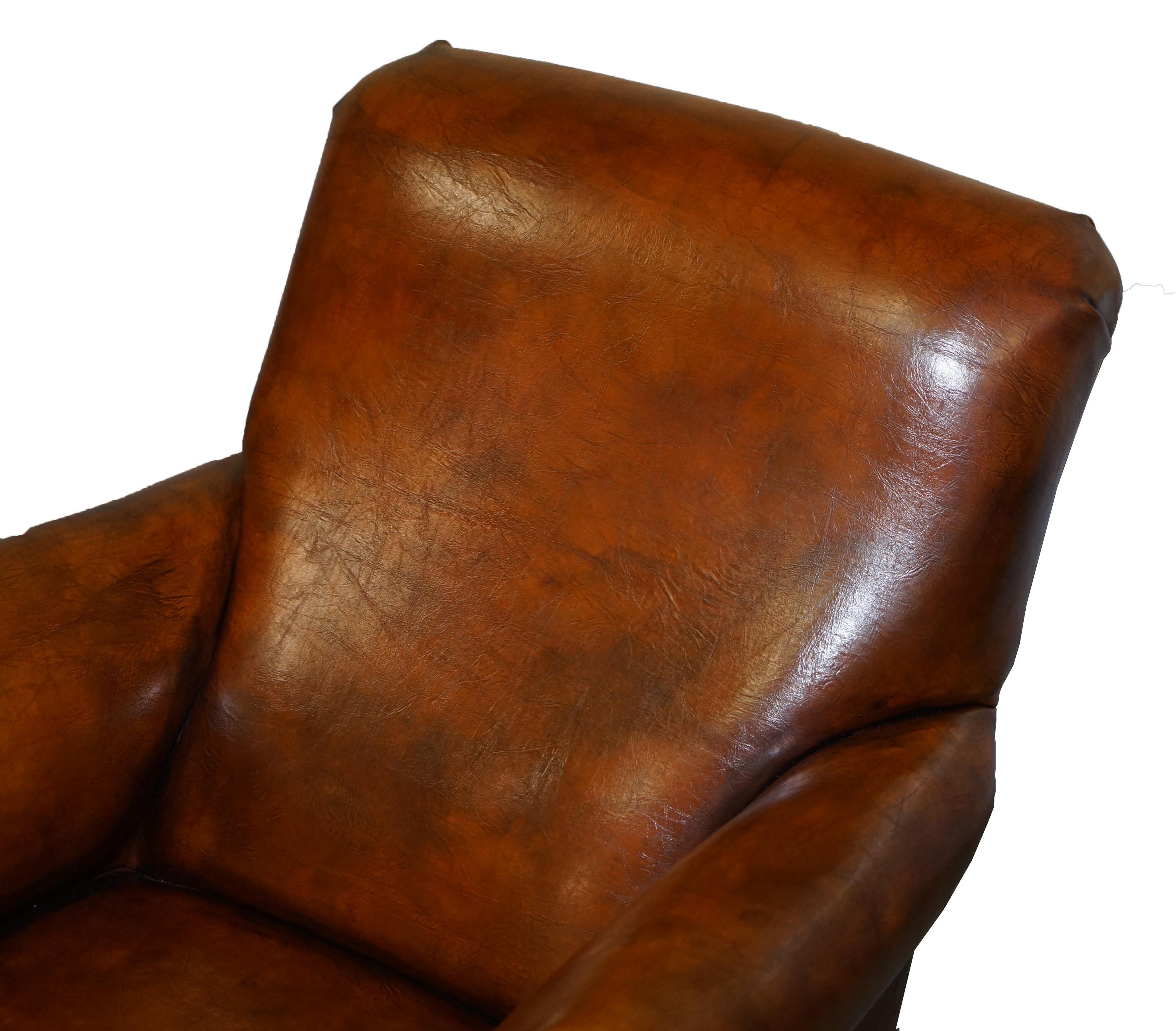 19th Century Sublime Fully Restored Victorian Long Seat Platform Brown Leather Club Armchair