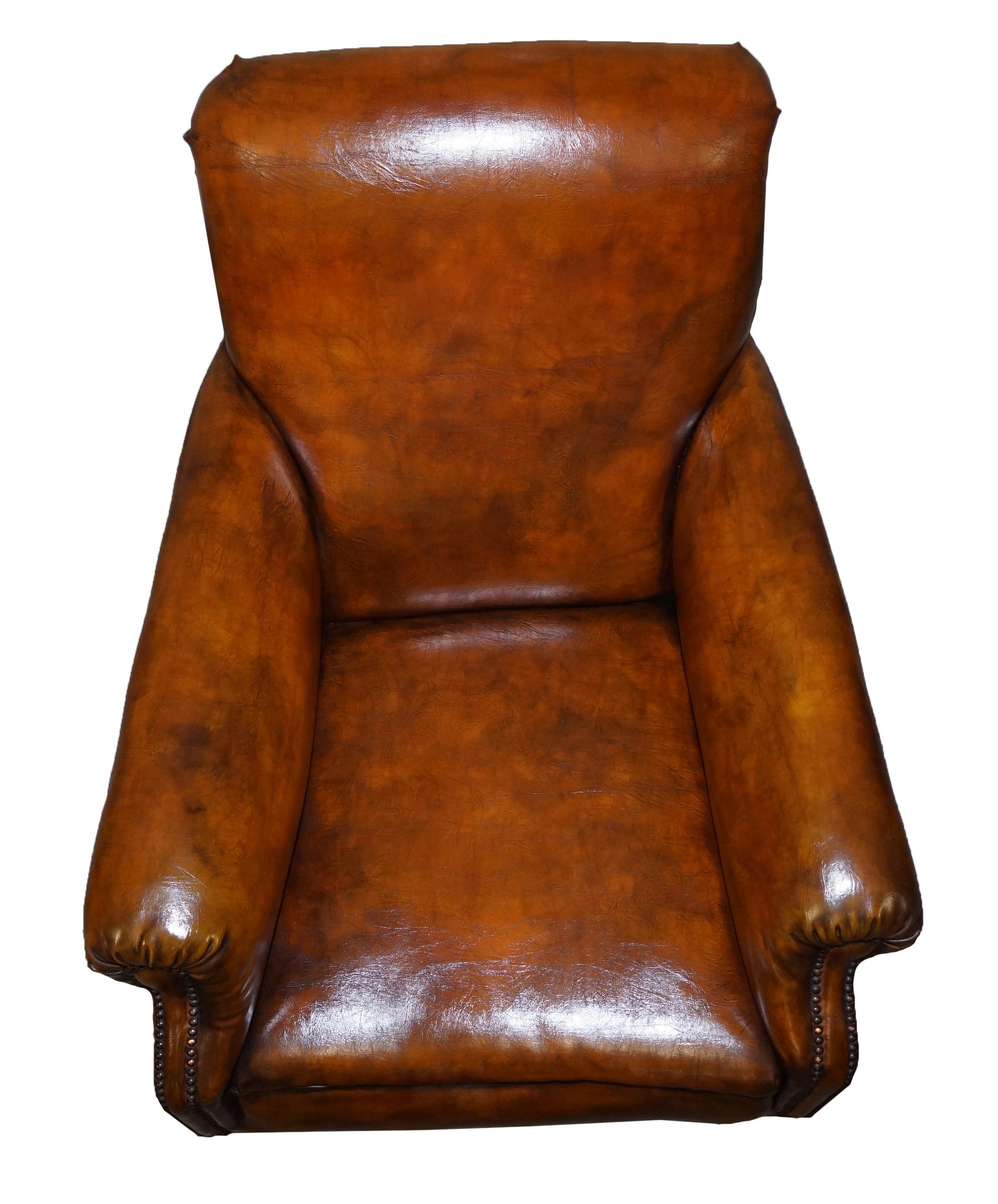 Sublime Fully Restored Victorian Long Seat Platform Brown Leather Club Armchair 1